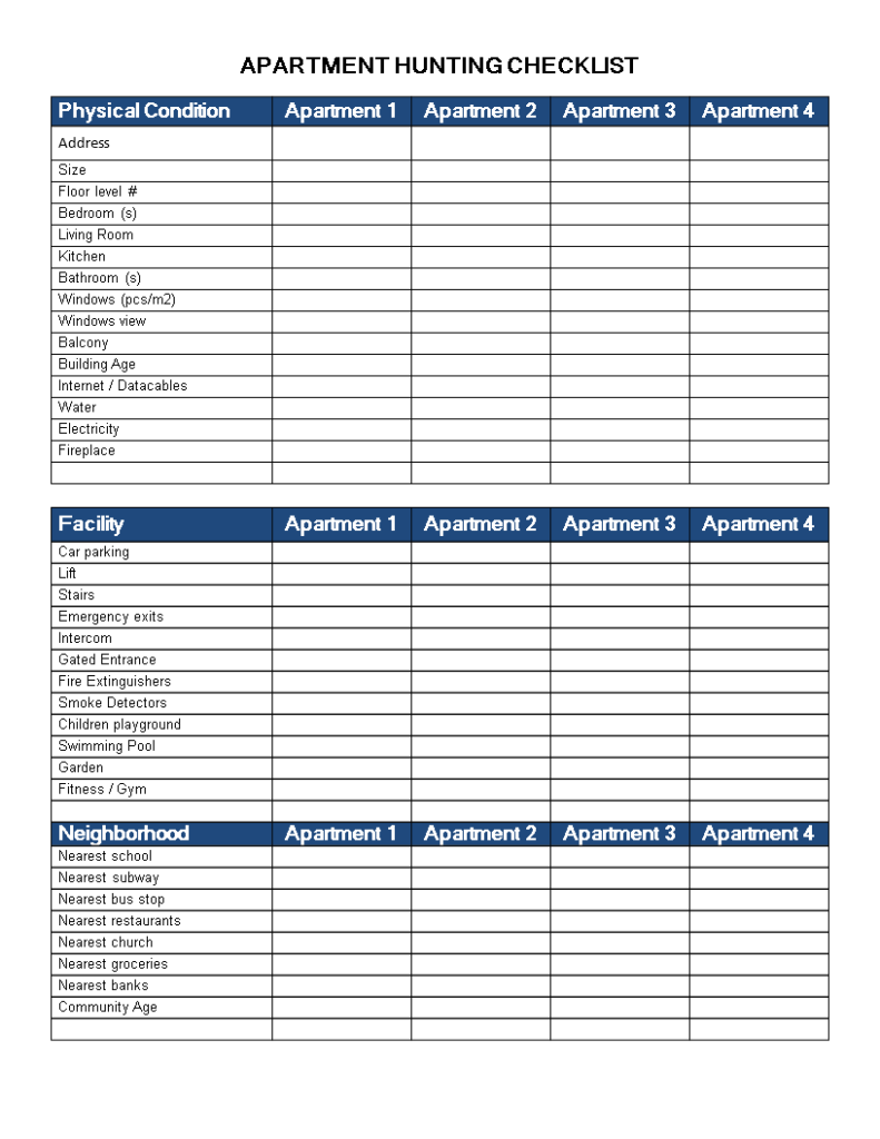 Kostenloses Apartment Evaluation Checklist For House Hunting Checklist