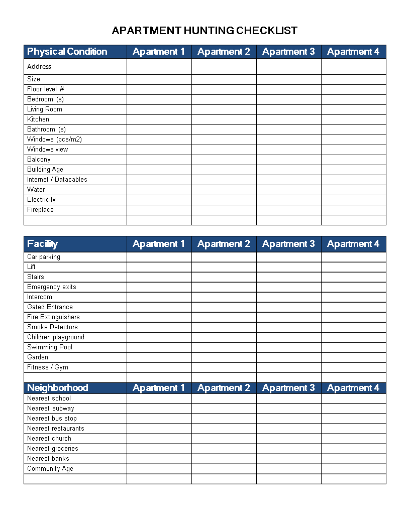 Kostenloses Apartment Evaluation Checklist For House Hunting Checklist Template Pertaining To House Hunting Checklist Template