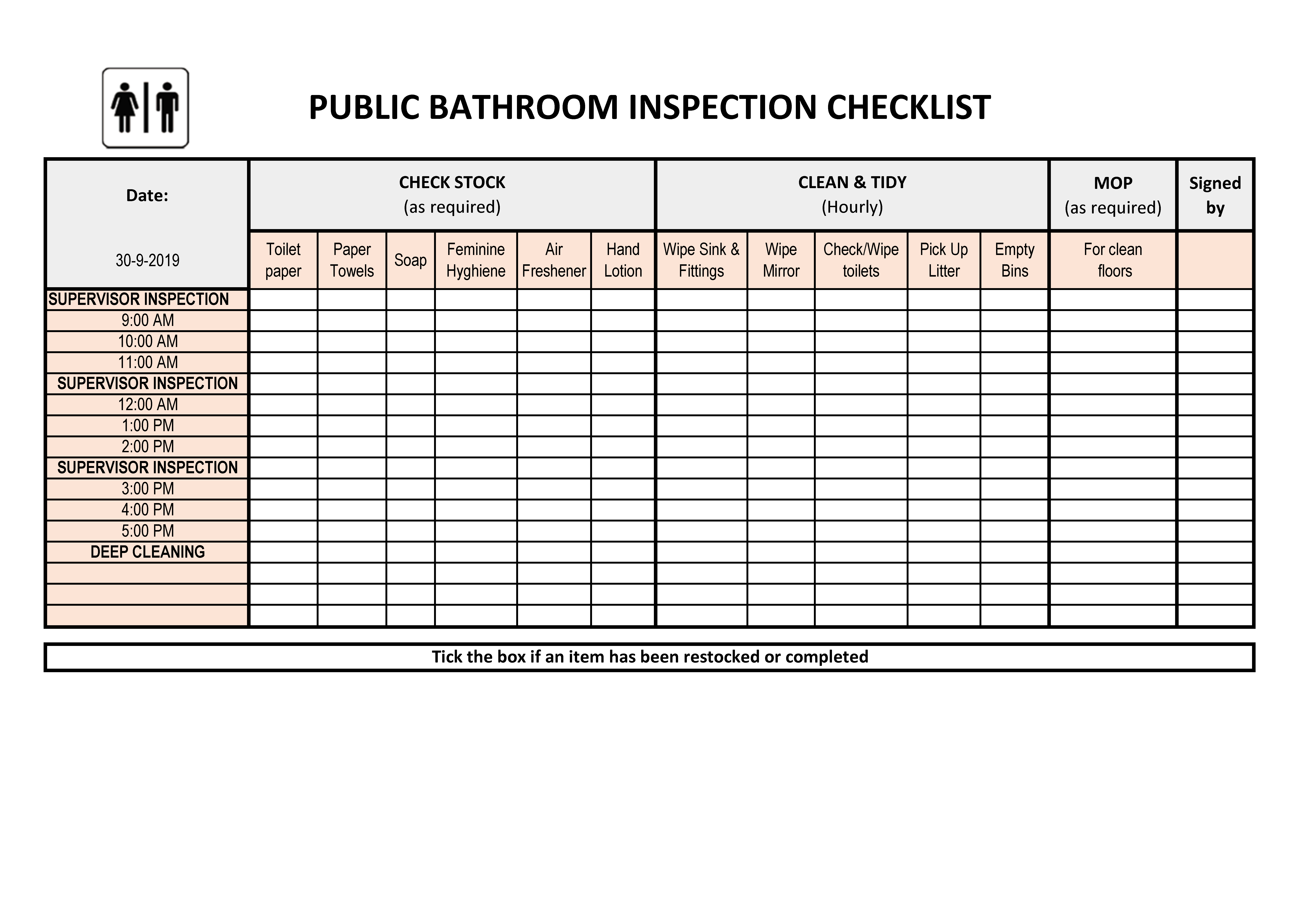 Kostenloses Bathroom Cleaning Checklist Regarding Bathroom Cleaning Checklist Template Inside Bathroom Cleaning Checklist Template