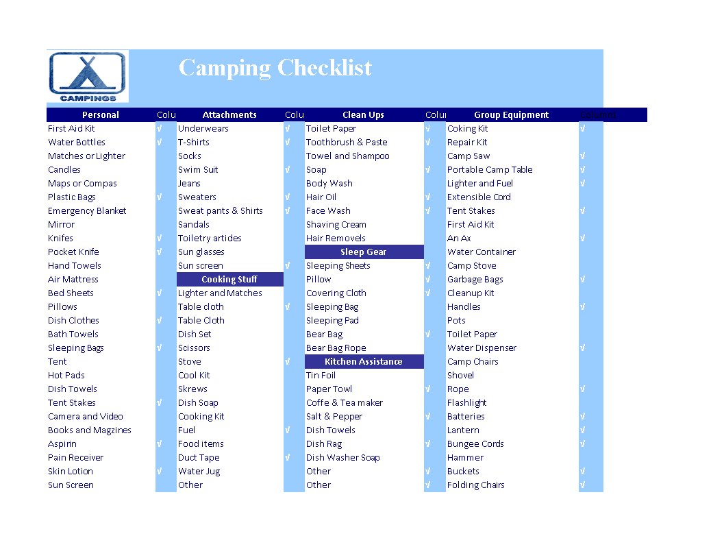 Kostenloses Camping Checklist Excel In Camping Checklist Template Throughout Camping Checklist Template