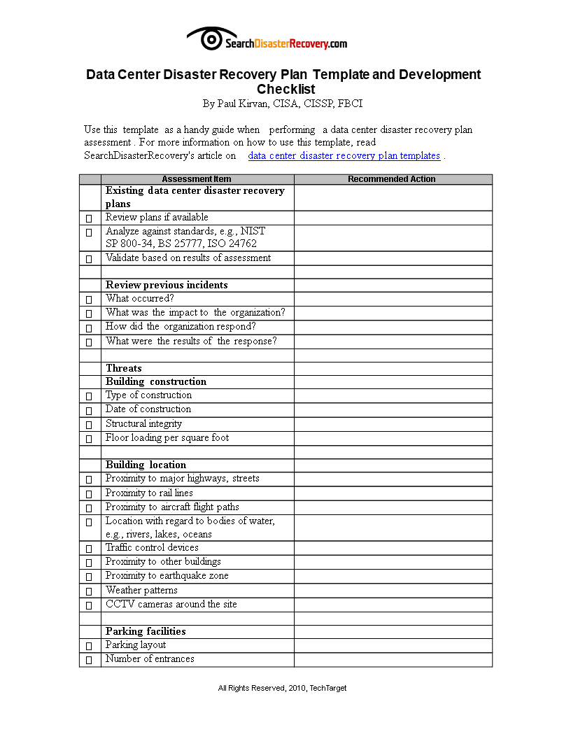 Kostenloses Data Center Disaster Recovery Plan In Disaster Recovery Plan Checklist Template Throughout Disaster Recovery Plan Checklist Template