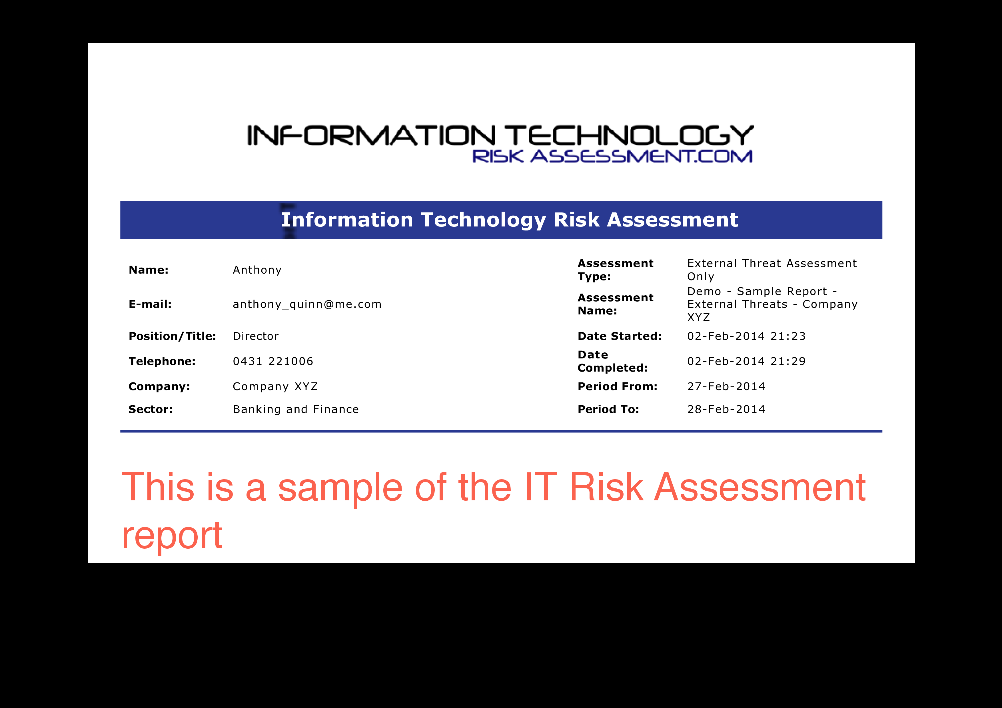 Kostenloses It Risk Assessment Report Intended For It Risk Analysis Template Throughout It Risk Analysis Template