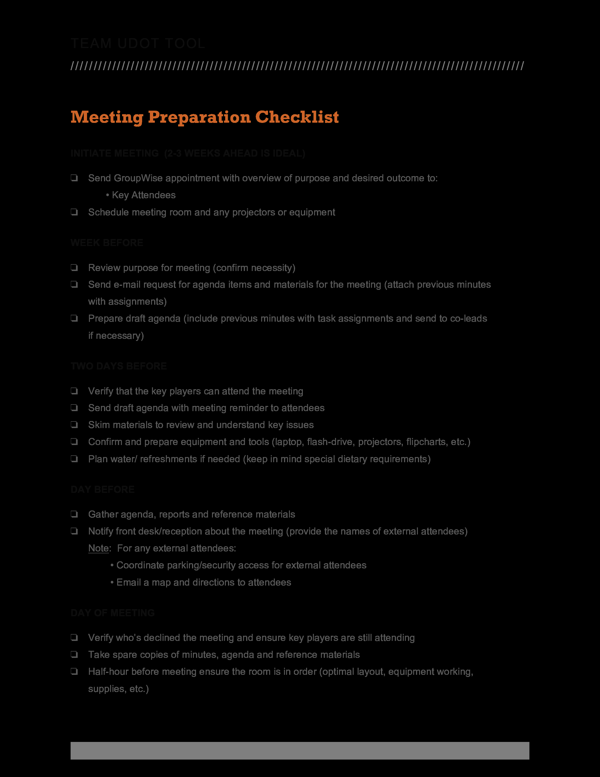 Kostenloses Meeting Preparation Checklist Intended For Front Desk Checklist Template In Front Desk Checklist Template