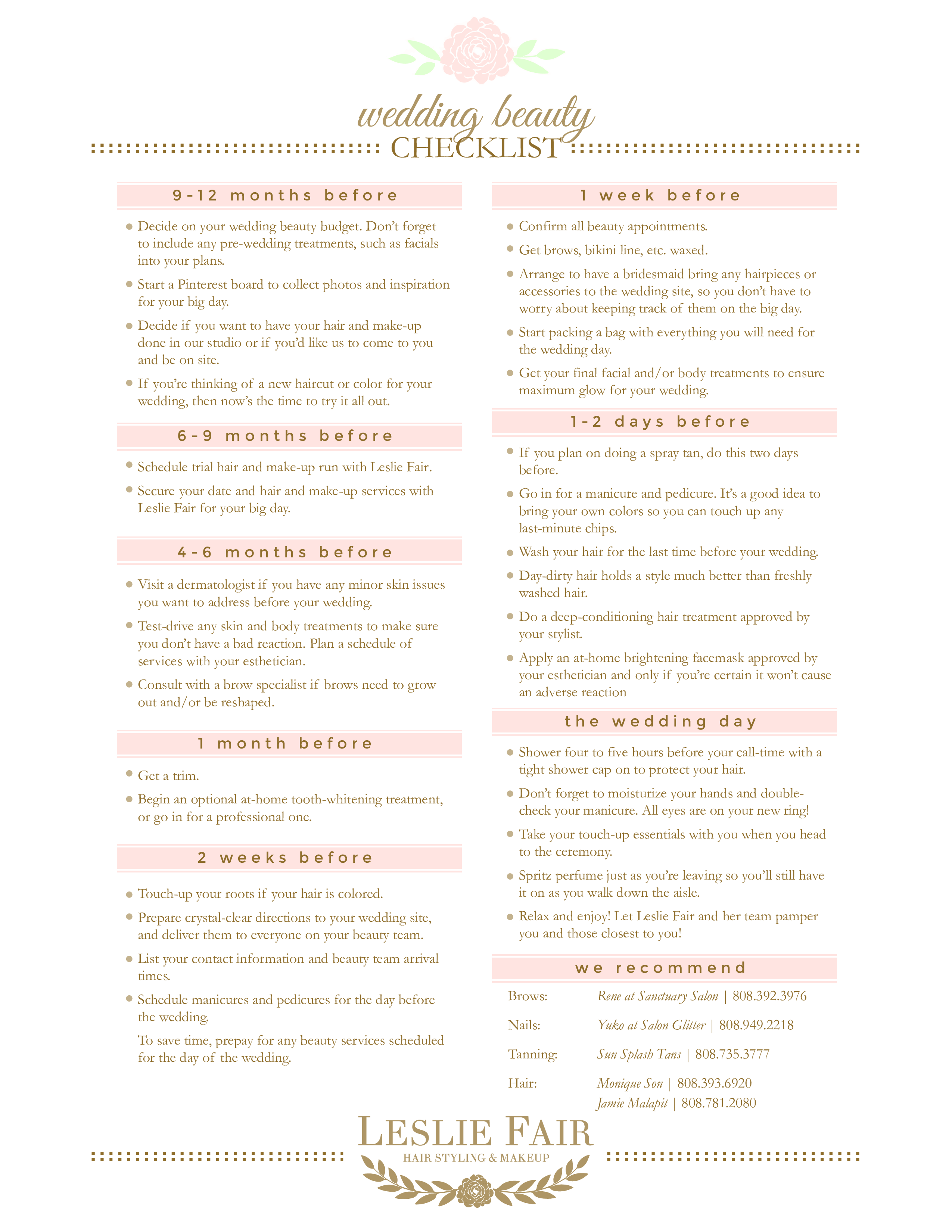 Kostenloses Printable Wedding Beauty Checklist In Wedding Photo Checklist Template Within Wedding Photo Checklist Template