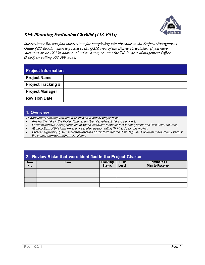 Kostenloses Project Planning Risk Evaluation Checklist With Regard To Project Planning Checklist Template Pertaining To Project Planning Checklist Template