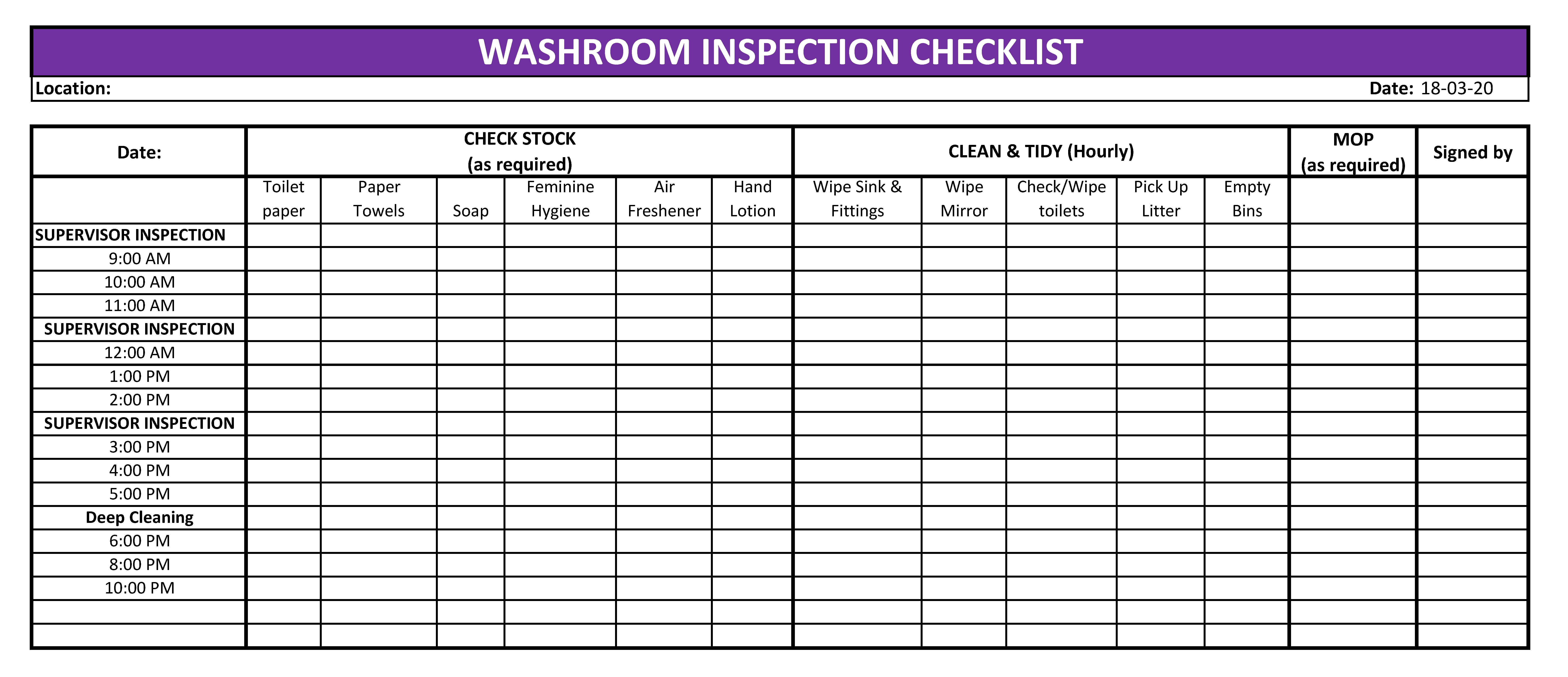 Kostenloses Toilet Cleaning Checklist Excel Intended For Bathroom Cleaning Checklist Template Pertaining To Bathroom Cleaning Checklist Template