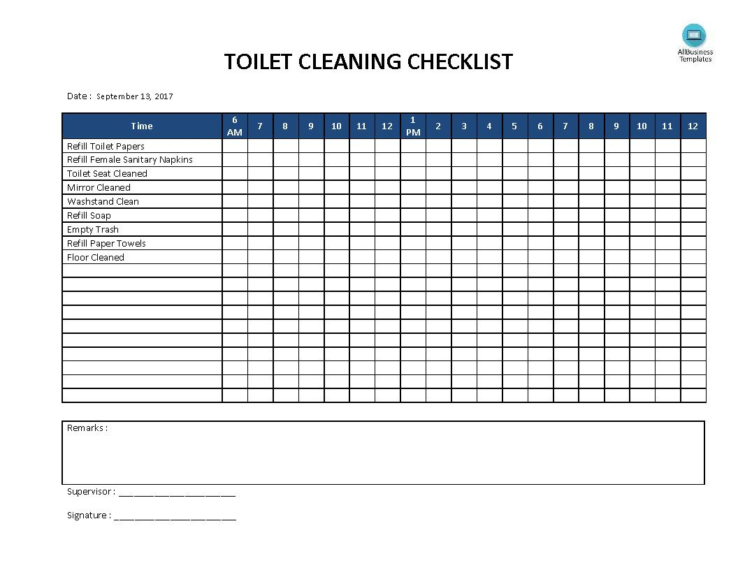 Kostenloses Toilet Cleaning Checklist Within Bathroom Cleaning Checklist Template Intended For Bathroom Cleaning Checklist Template