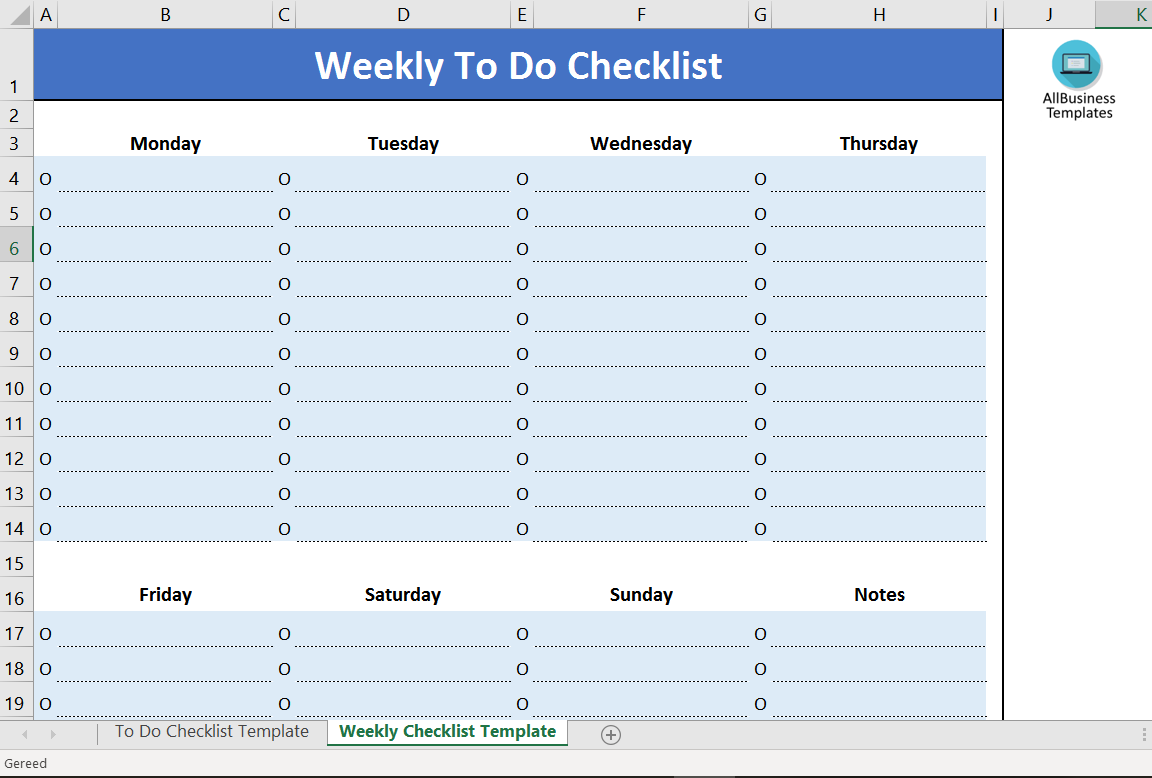 Kostenloses Weekly To-Do Checklist Excel Template Pertaining To Weekly Checklist Template Excel Throughout Weekly Checklist Template Excel