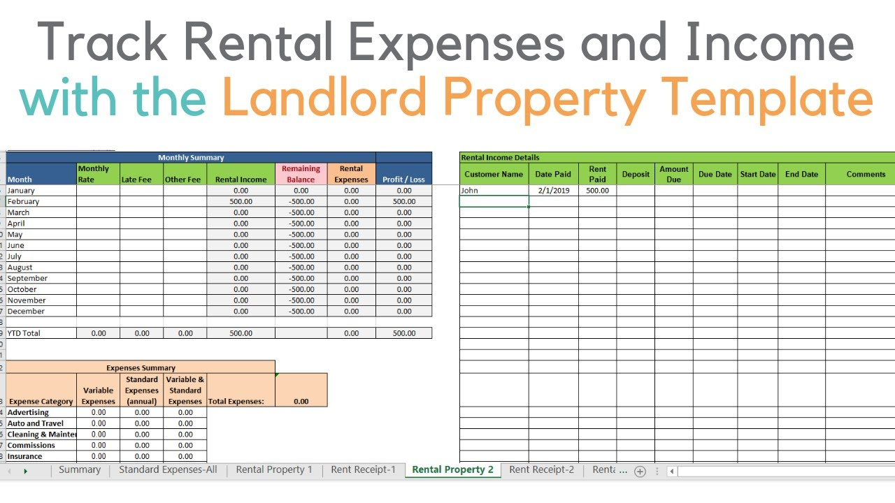 Landlord template demo, Track rental property in excel Inside Property Management Budget Template Within Property Management Budget Template