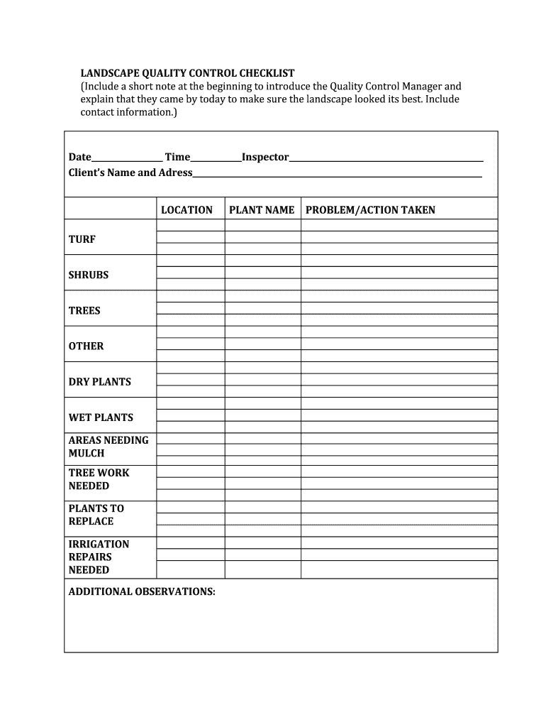 Landscaping Quality Control Checklist - Fill Online, Printable  Pertaining To Quality Control Checklist Template Construction Regarding Quality Control Checklist Template Construction