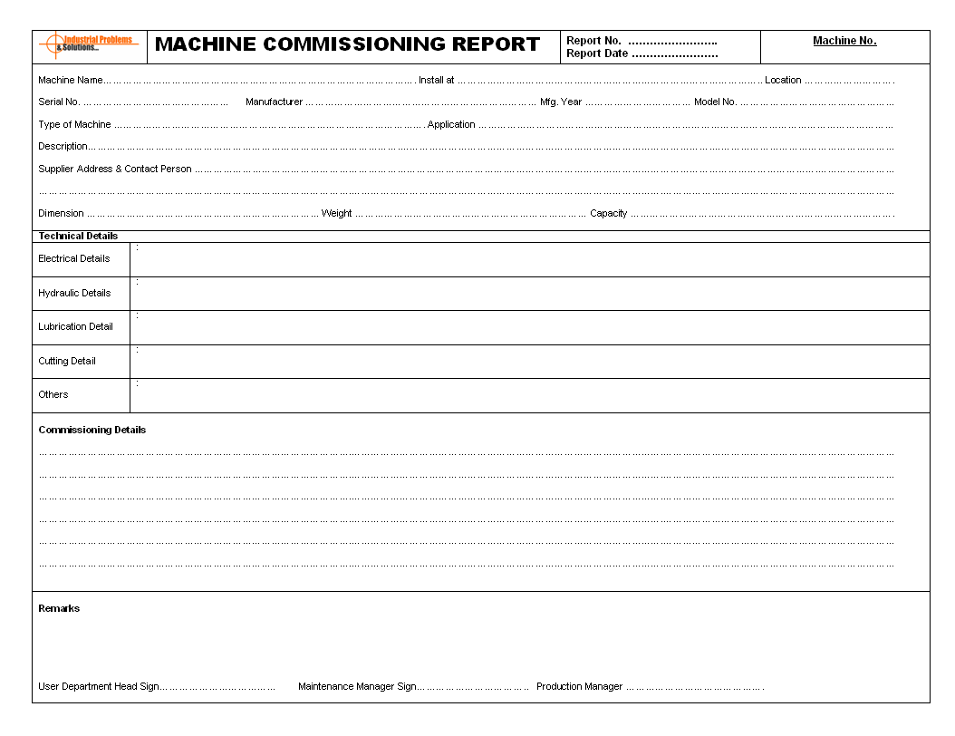 Machine installation and commissioning procedure steps for  Inside Equipment Commissioning Checklist Template Within Equipment Commissioning Checklist Template