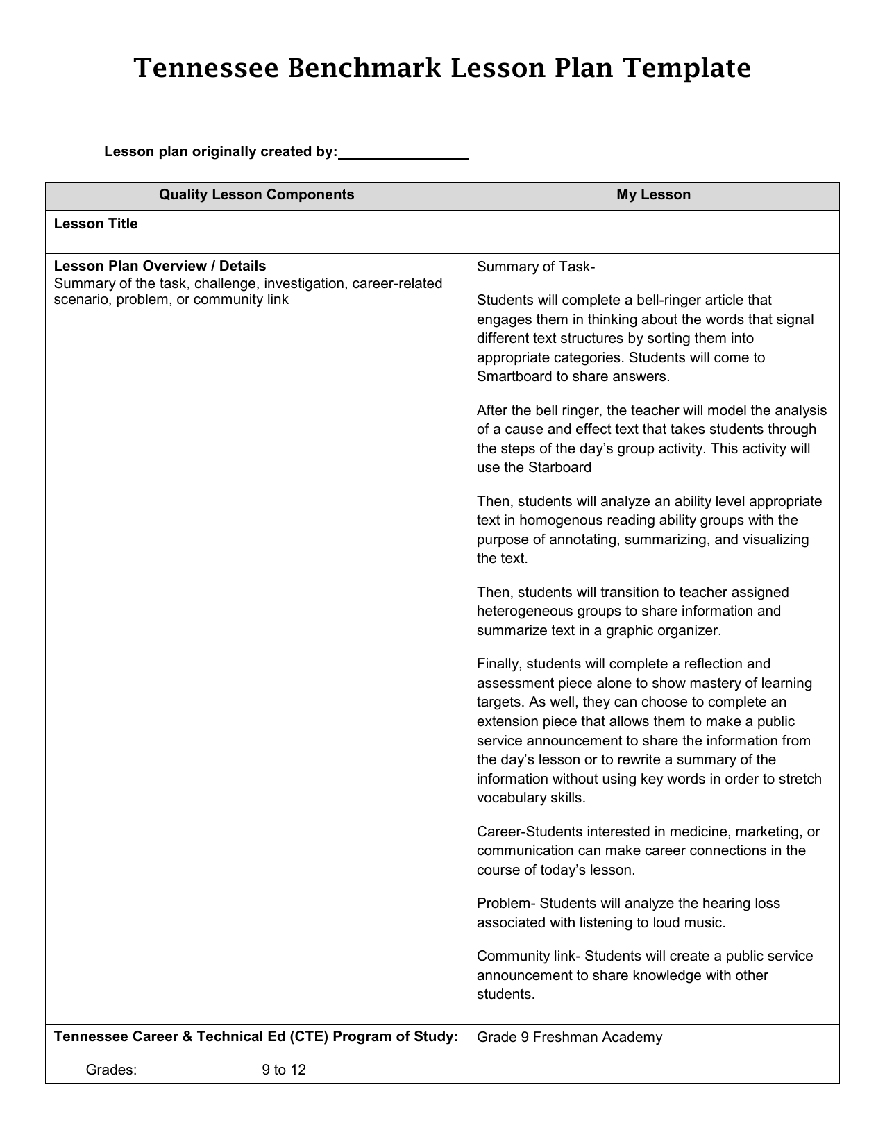Model Lesson Plan Template[11] In Task Analysis Lesson Plan Template Inside Task Analysis Lesson Plan Template