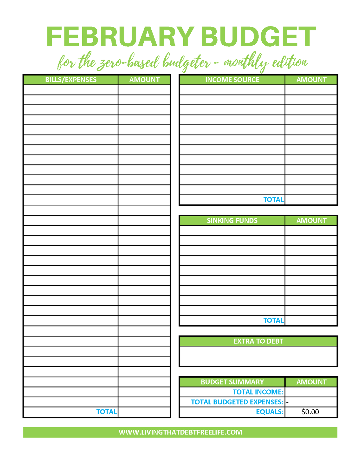 Monthly Budget Sheets - Monthly Edition — Living that Debt Free Life Inside Zero Based Monthly Budget Template With Regard To Zero Based Monthly Budget Template