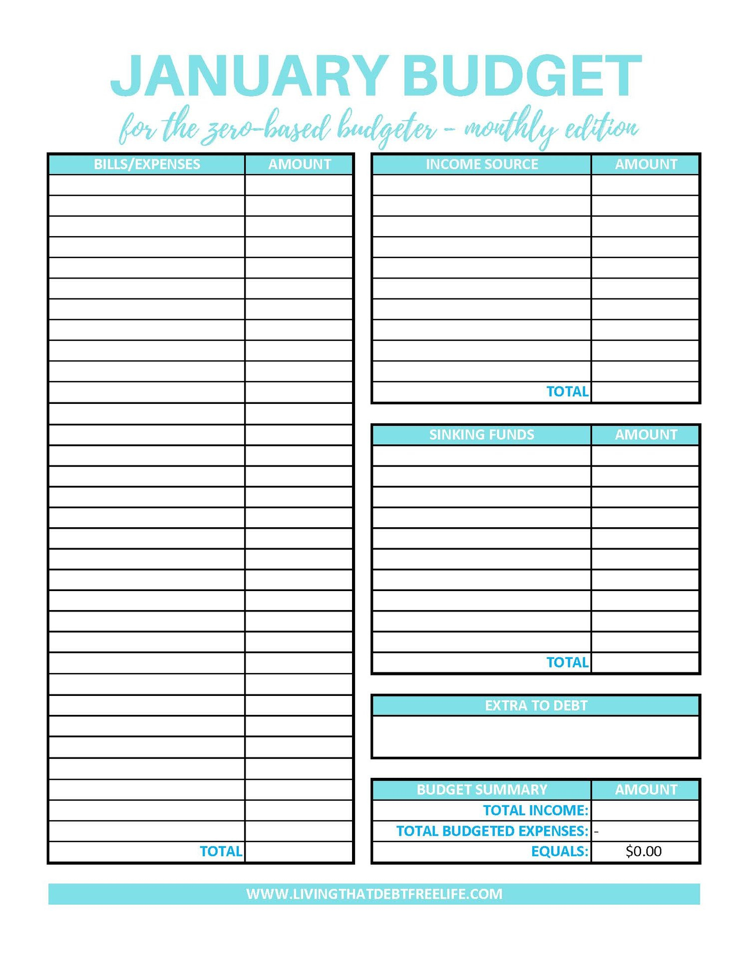 Monthly Budget Sheets - Monthly Edition — Living that Debt Free Life Throughout Zero Based Budget Template Within Zero Based Budget Template
