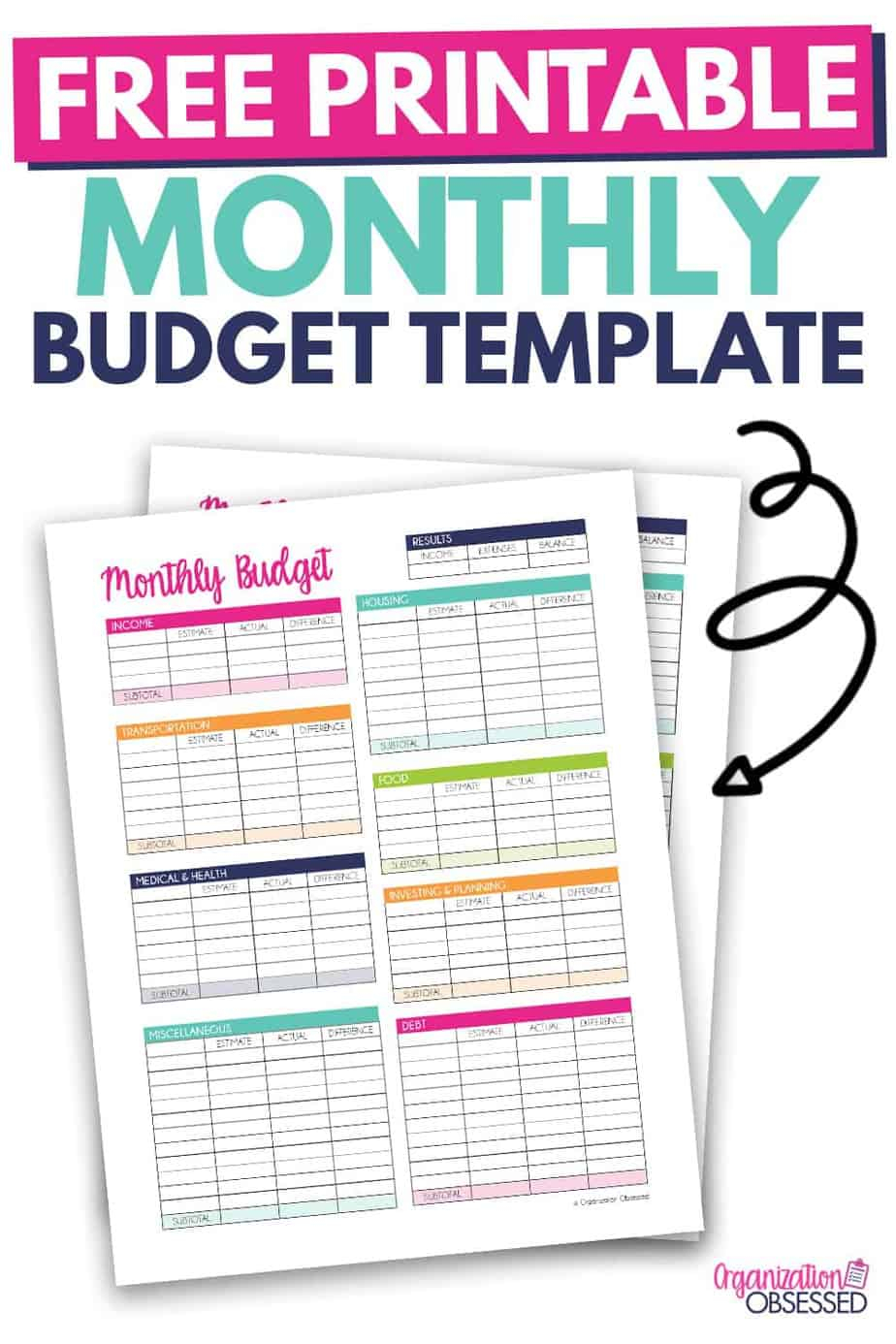 Monthly Budget Template Free Printable - Organization Obsessed Intended For Monthly Bill Budget Template In Monthly Bill Budget Template
