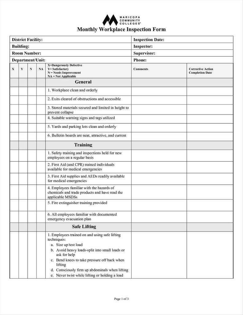 Monthly Fire Extinguisher Inspection form Template Lovely Fice  Throughout Monthly Inspection Checklist Template In Monthly Inspection Checklist Template