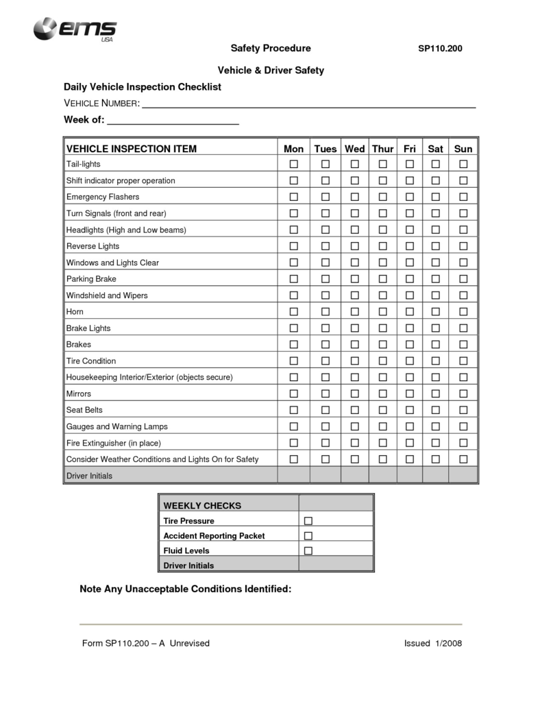 Monthly Fire Extinguisher Inspection form Template Unique Vehicle  Regarding Monthly Inspection Checklist Template With Regard To Monthly Inspection Checklist Template