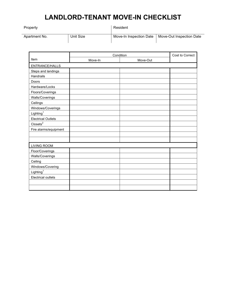 Move In Move Out Checklist Landlord Tenant Eforms Free Fillable  Throughout Tenant Move In Checklist Template In Tenant Move In Checklist Template