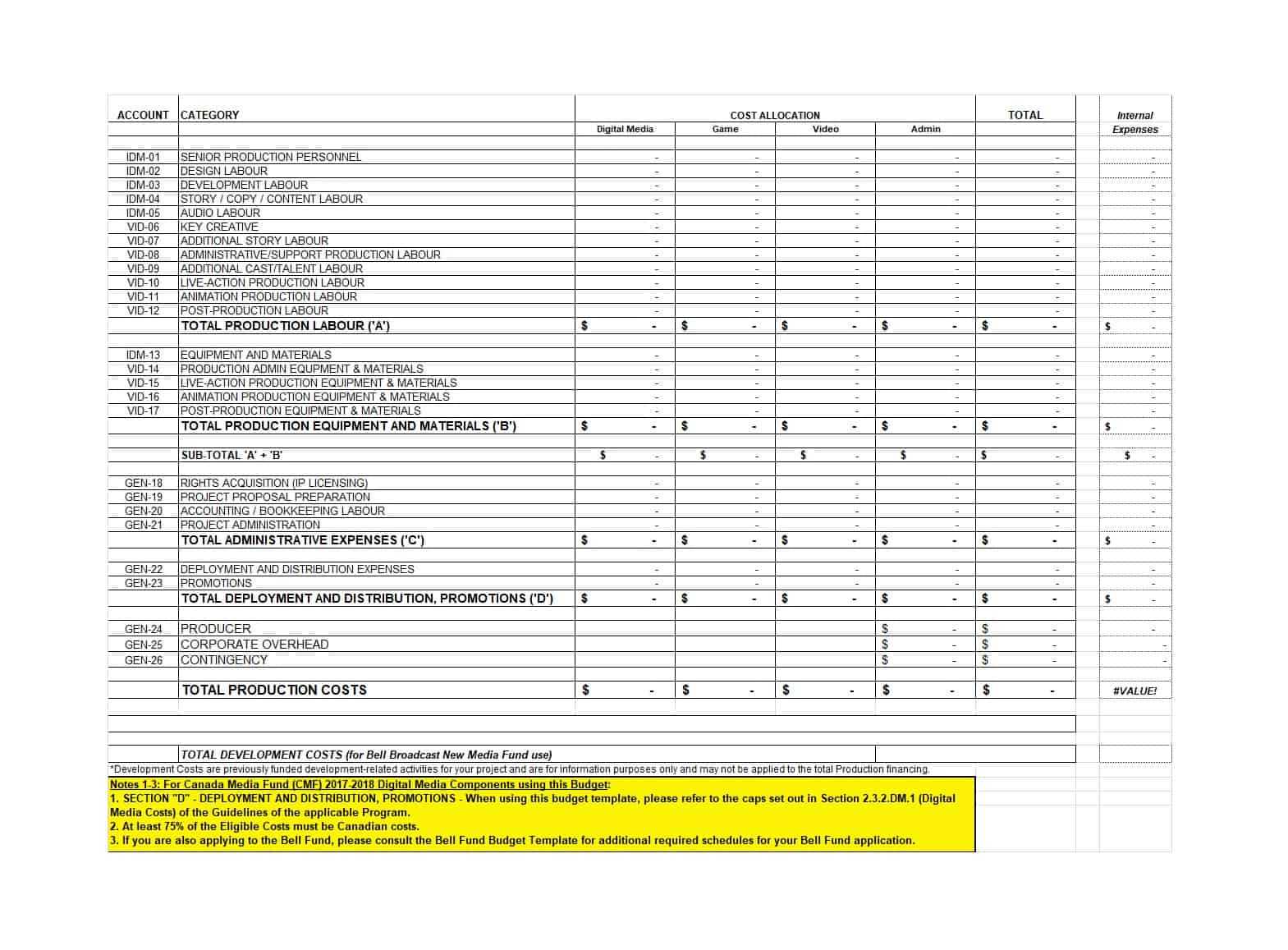 Music Production Budget Template  Template Creator For Music Video Budget Template Inside Music Video Budget Template