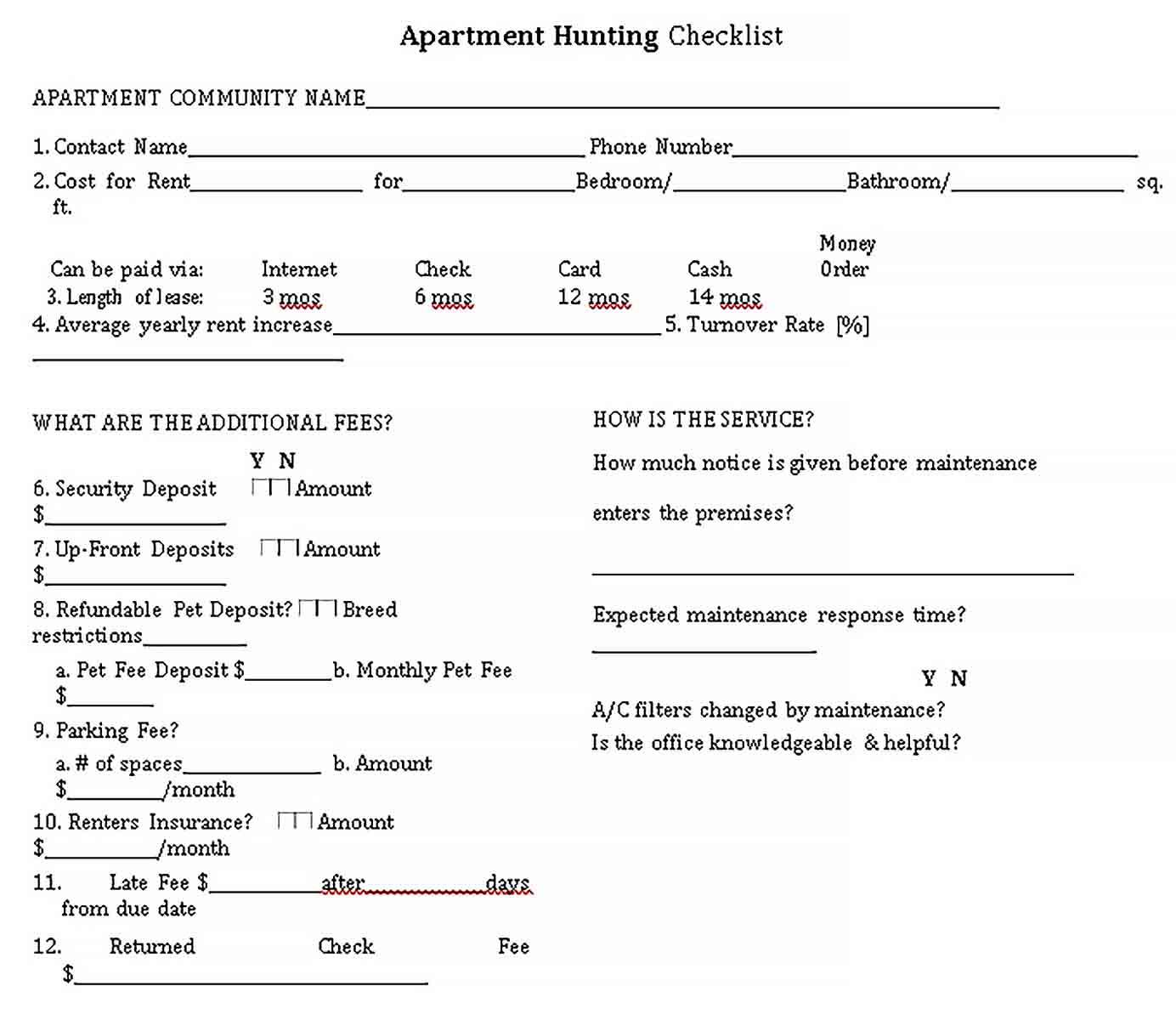 New Apartment Checklist Template - bcjournal For Apartment Hunting Checklist Template