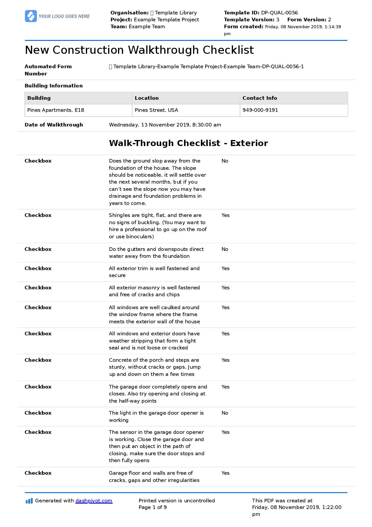 New Construction Walkthrough Checklist (Better than PDF template) Pertaining To Walk Thru Checklist Template Regarding Walk Thru Checklist Template