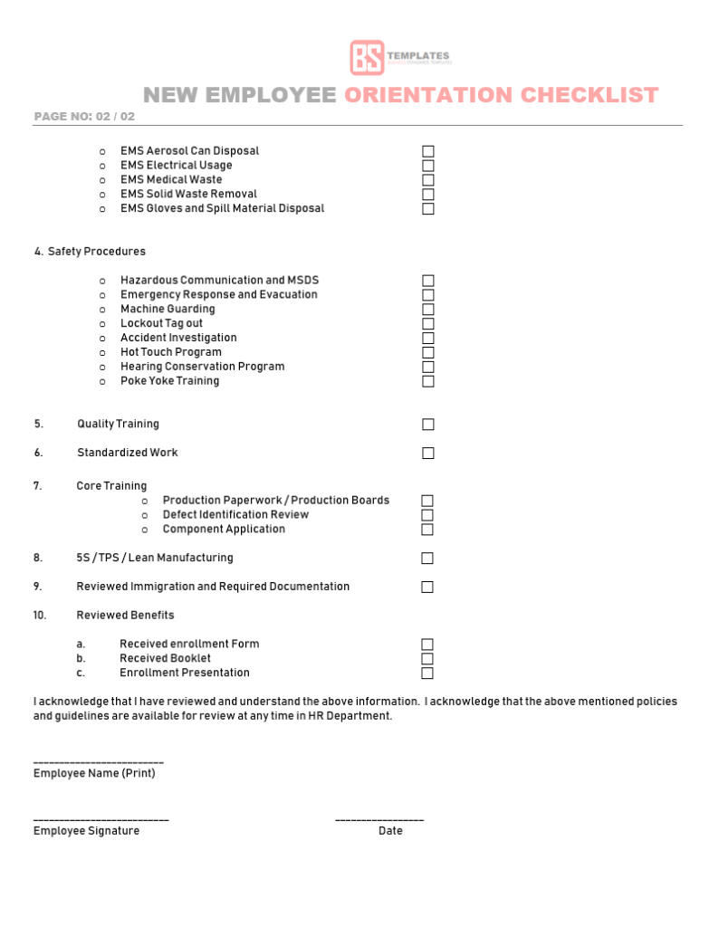 New Employee Orientation Checklist – Word  Excel  PDF – templates Intended For New Employee Training Checklist Template
