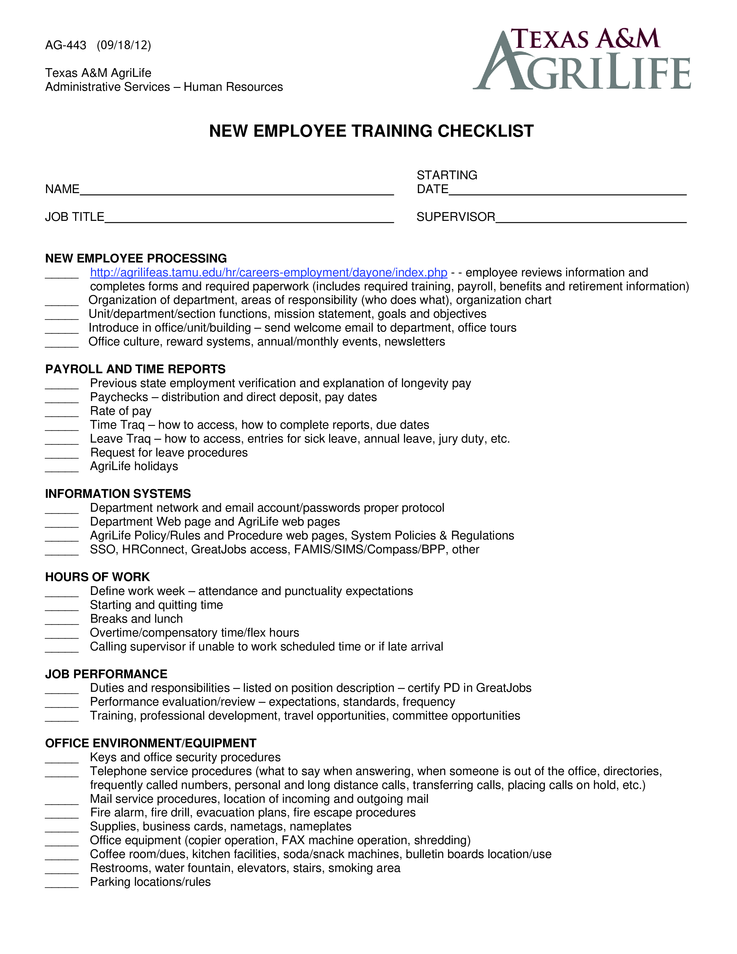 New Employee Training Checklist  Templates at  Throughout New Employee Training Checklist Template Pertaining To New Employee Training Checklist Template