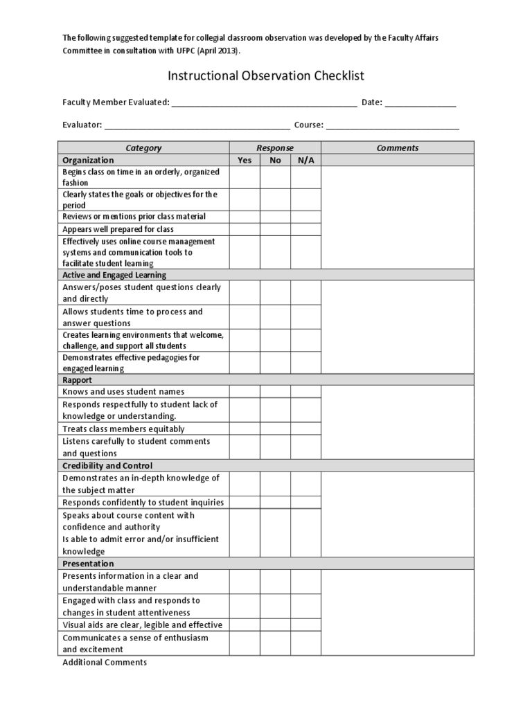 Observation Checklist Template - 11 Free Templates in PDF, Word  With Observation Checklist Template Intended For Observation Checklist Template
