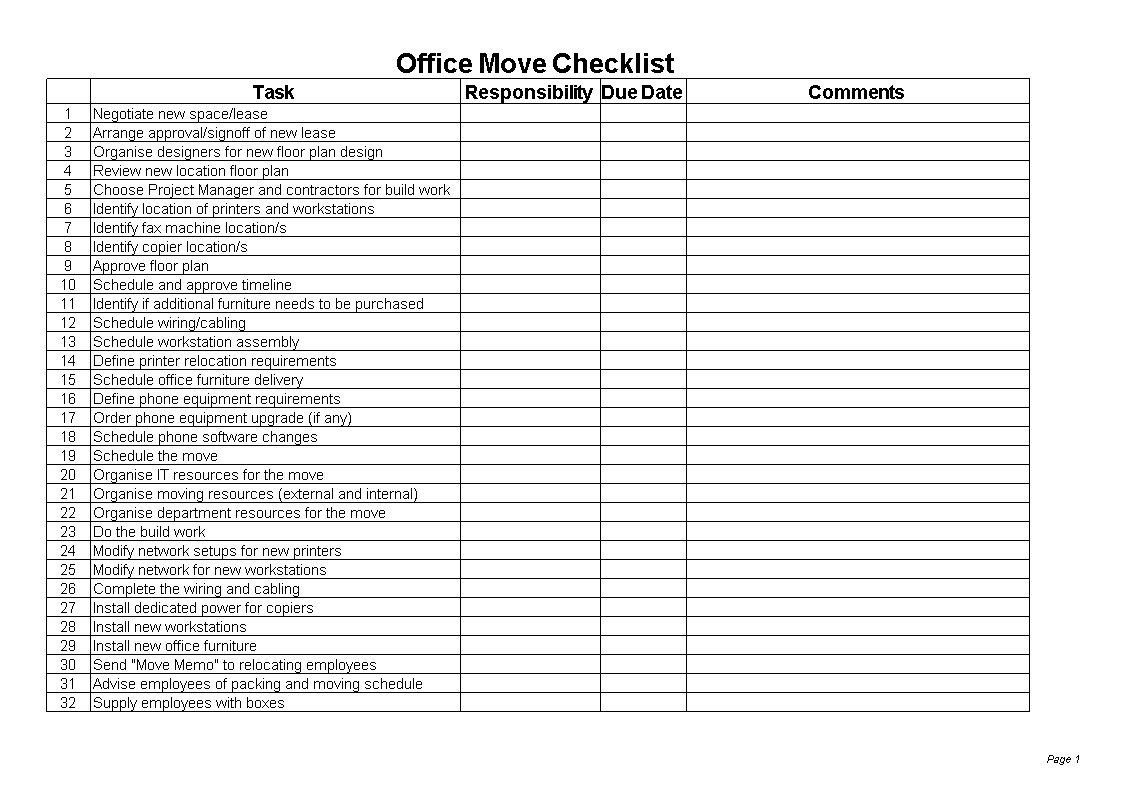 Office Move Checklist Excel  Templates at allbusinesstemplates Pertaining To Move In Checklist Template