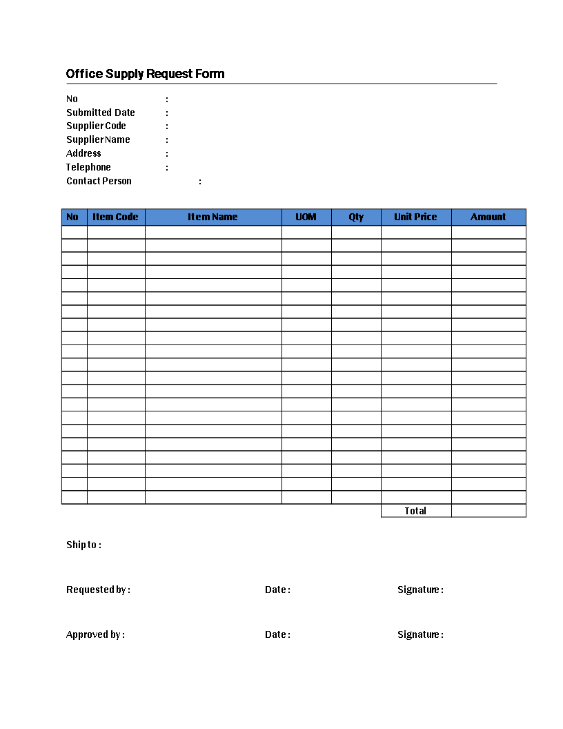 Office Supply Request Form template  Templates at  Throughout Office Supply Checklist Template Intended For Office Supply Checklist Template