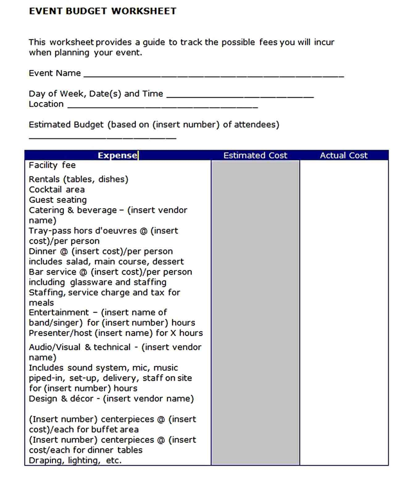 Operating Budget Sample Template  Throughout Restaurant Operating Budget Template For Restaurant Operating Budget Template