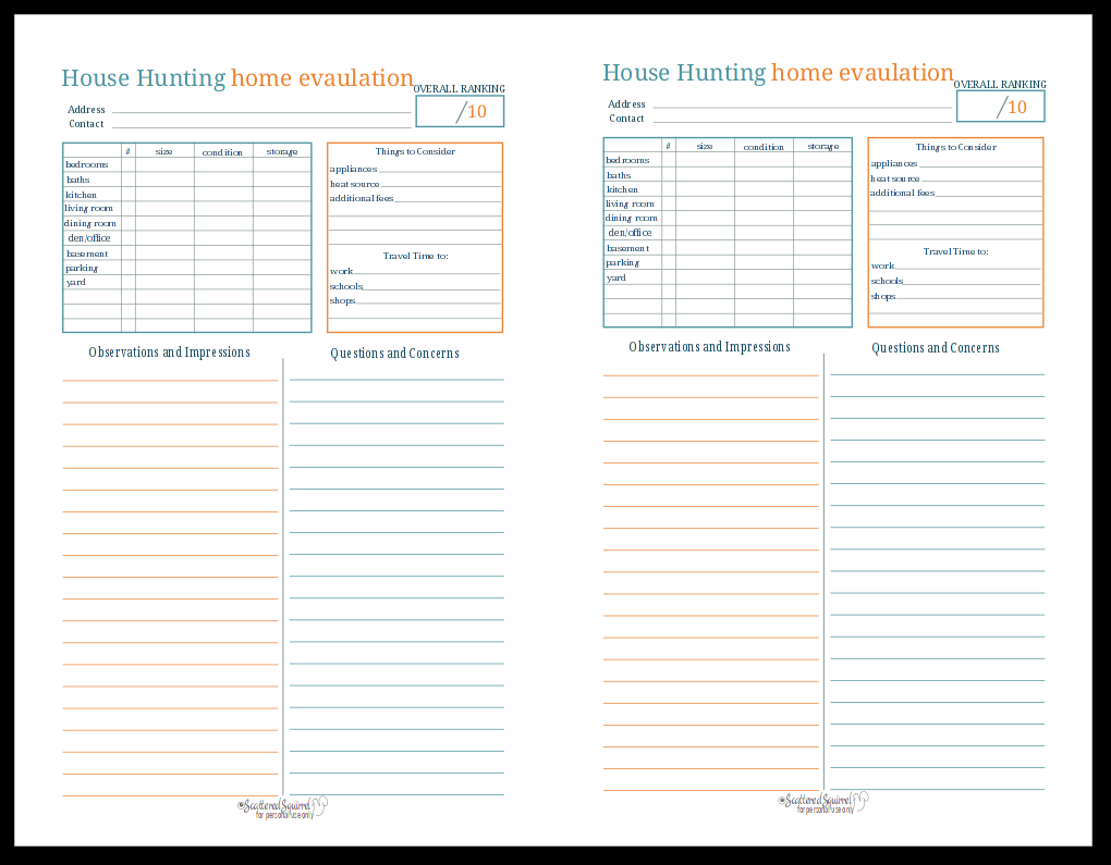 Organize Your House Hunt With Half-Size Move Planner Printables Pertaining To House Hunting Checklist Template