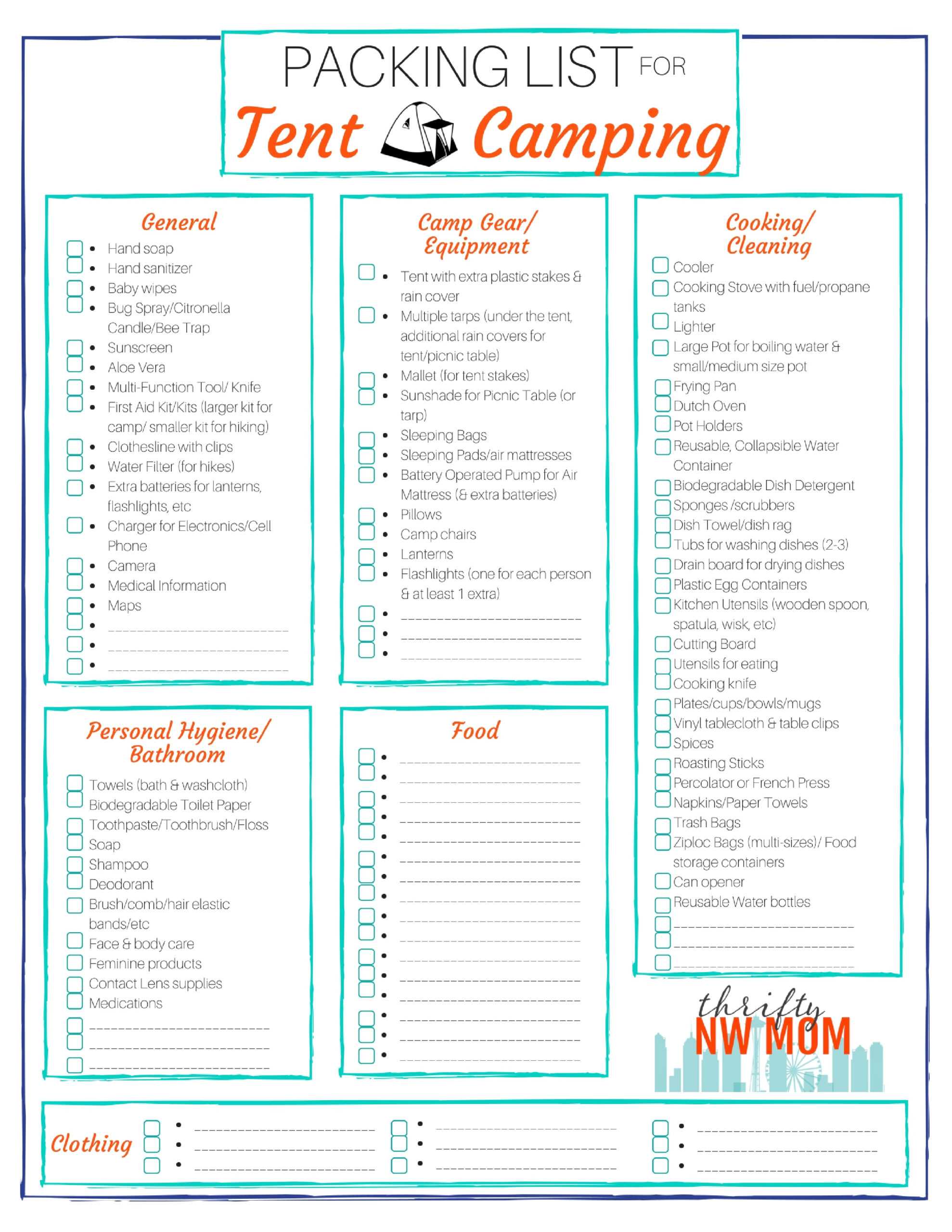 Packing List for Tent Camping - Free Printable - Thrifty NW Mom With Camping Checklist Template For Camping Checklist Template