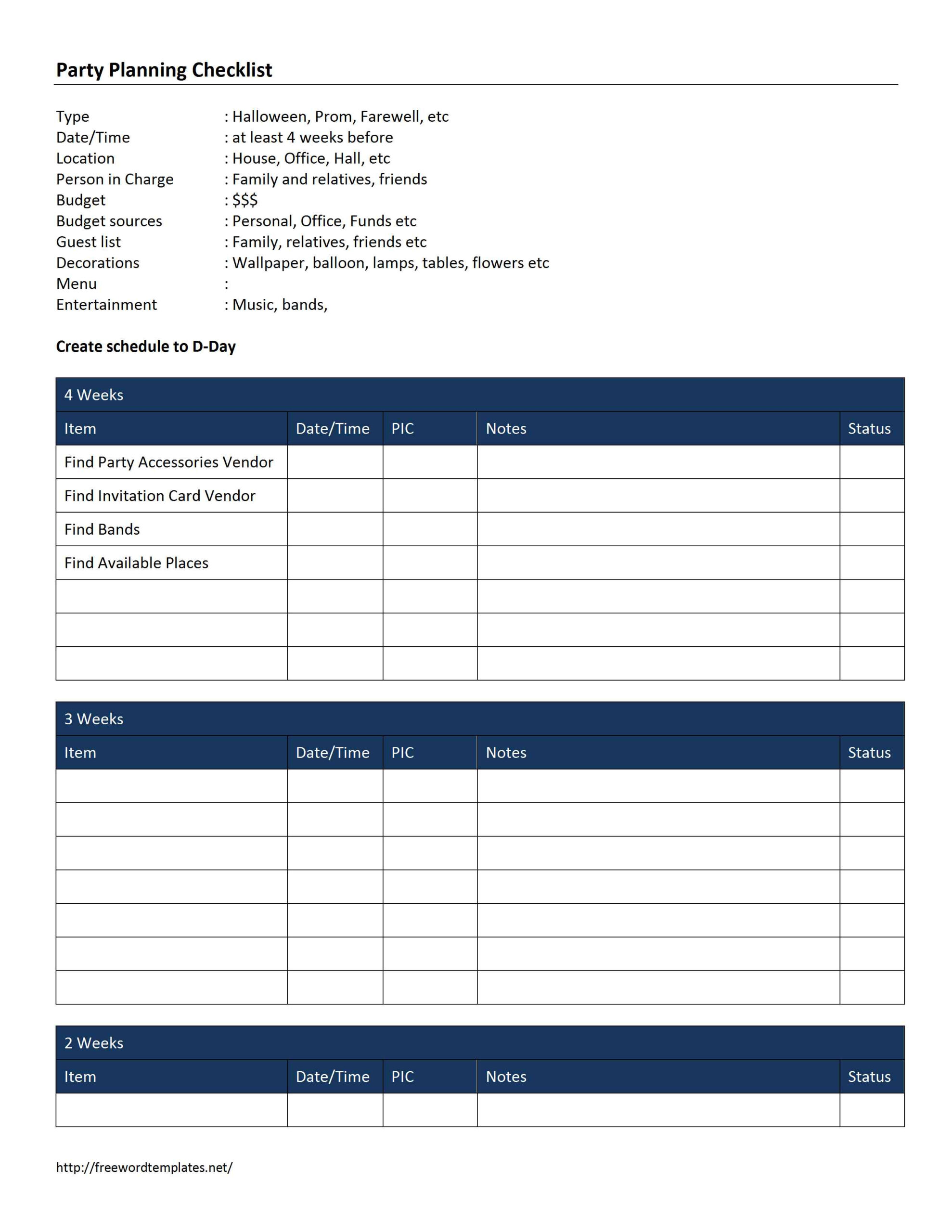 Party Planning Checklist Template Within Party Planning Checklist Template Intended For Party Planning Checklist Template