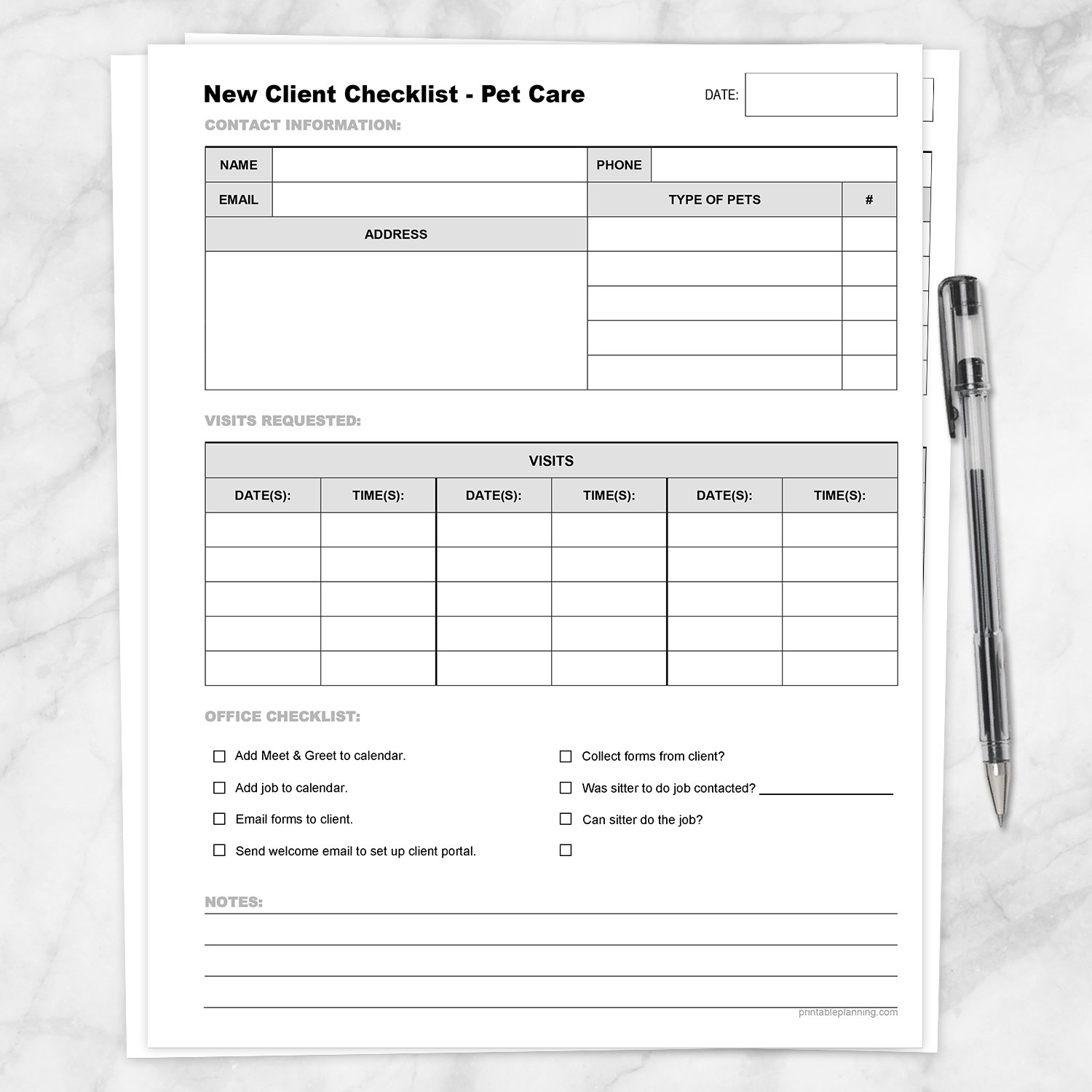 Pet Care - New Client Checklist, Visits List - Printable at Printable  Planning for only 11 Within Pet Sitter Checklist Template