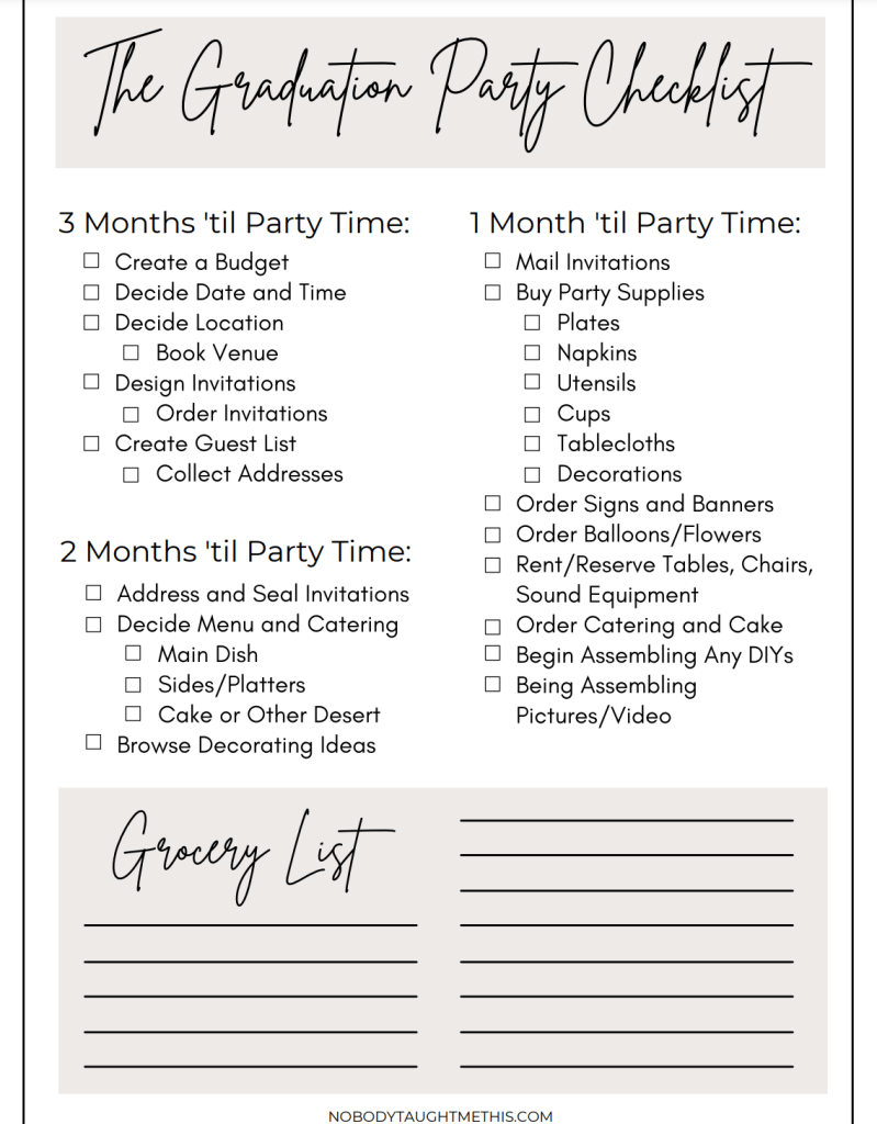 Planning an Affordable Graduation Party (+ Free Checklist PDF  With Party Planning Checklist Template With Regard To Party Planning Checklist Template
