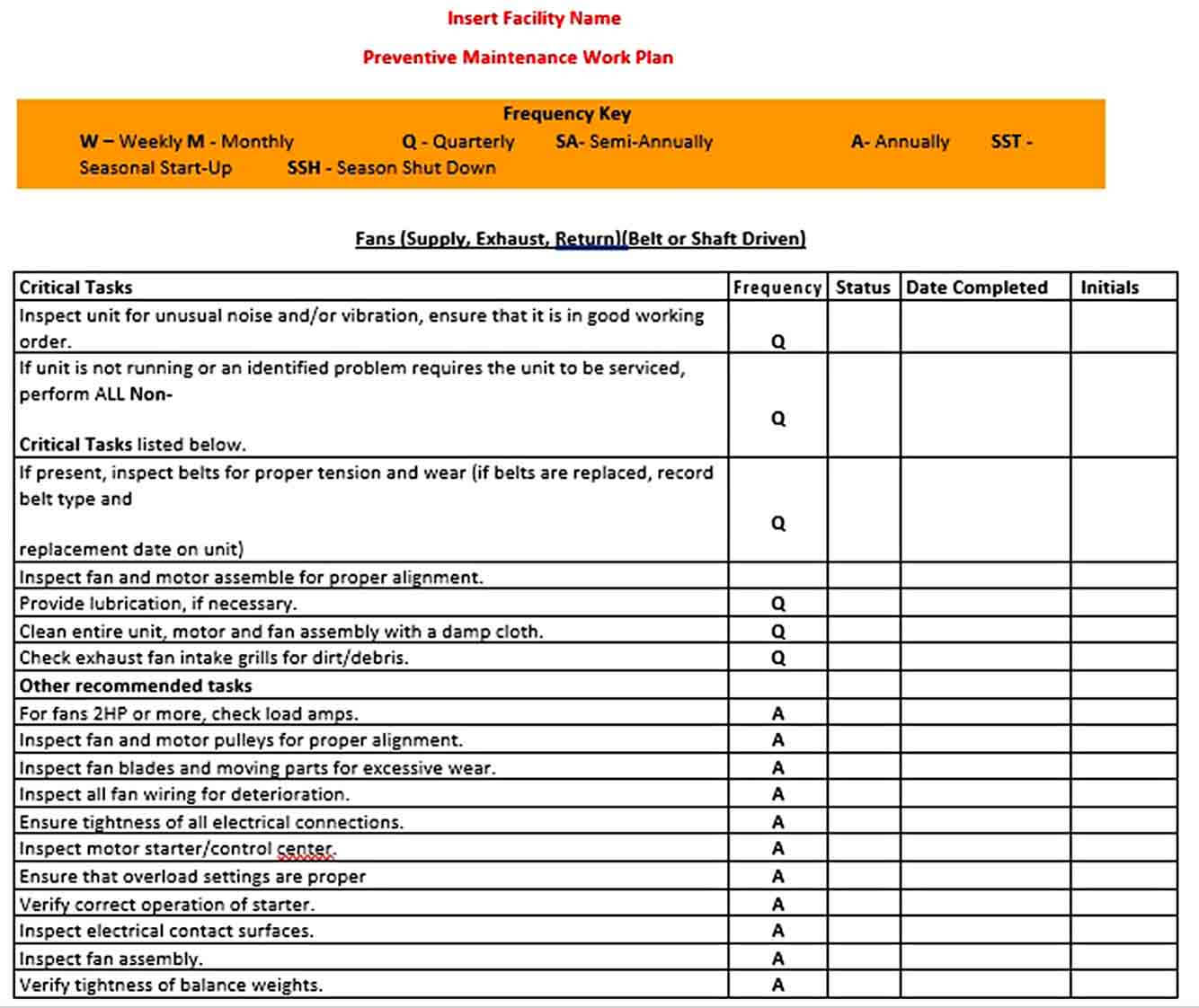 Preventive Maintenance Checklist Excel Format For Facility Maintenance Checklist Template With Regard To Facility Maintenance Checklist Template
