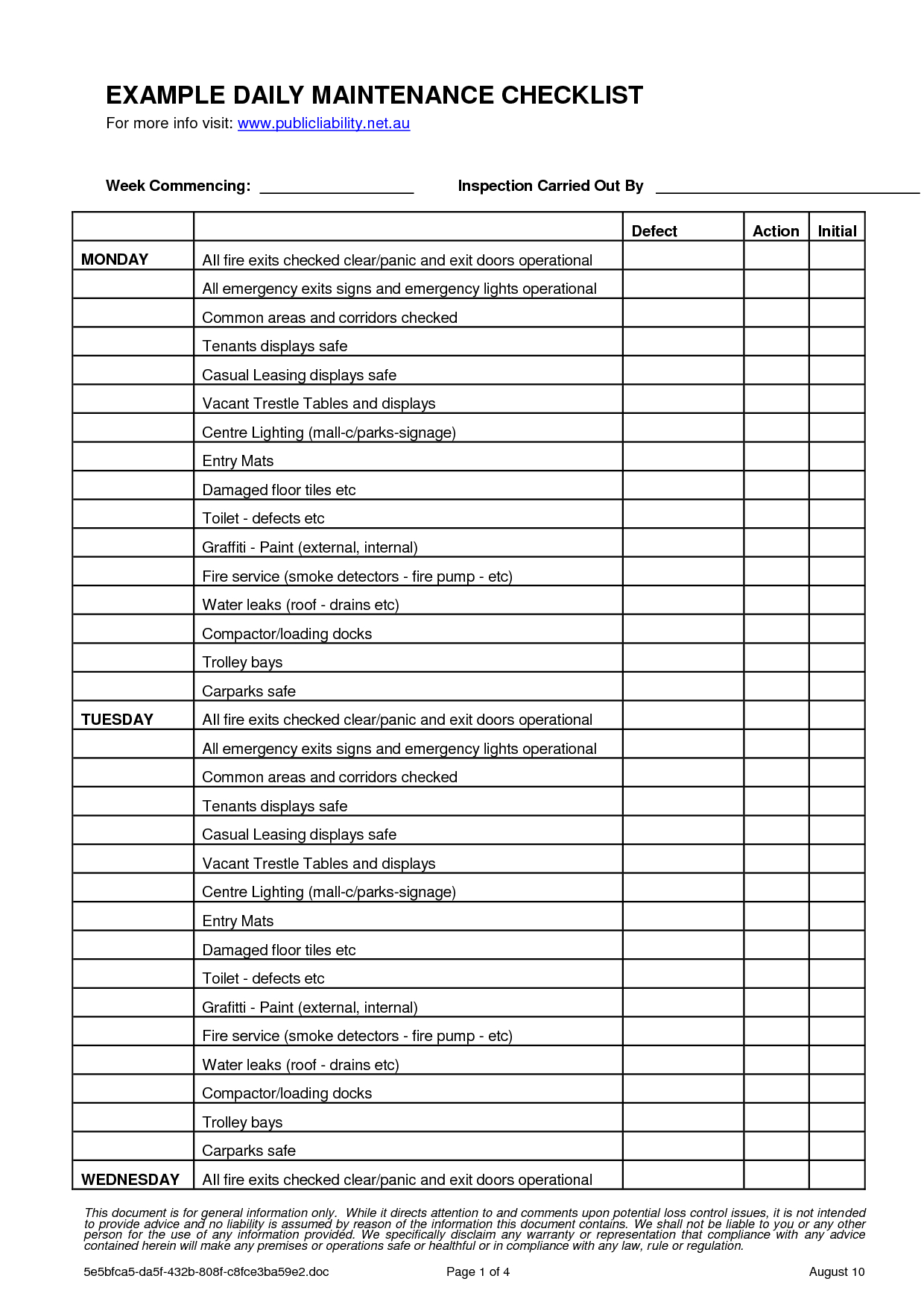 Preventive maintenance checklist pdf 💪 Inside Hotel Maintenance Checklist Template Throughout Hotel Maintenance Checklist Template