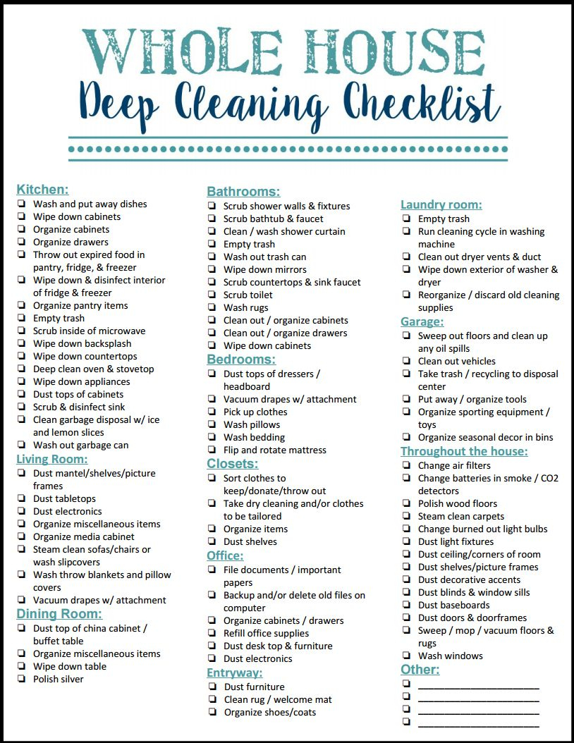 checklist to deep clean my hermonie