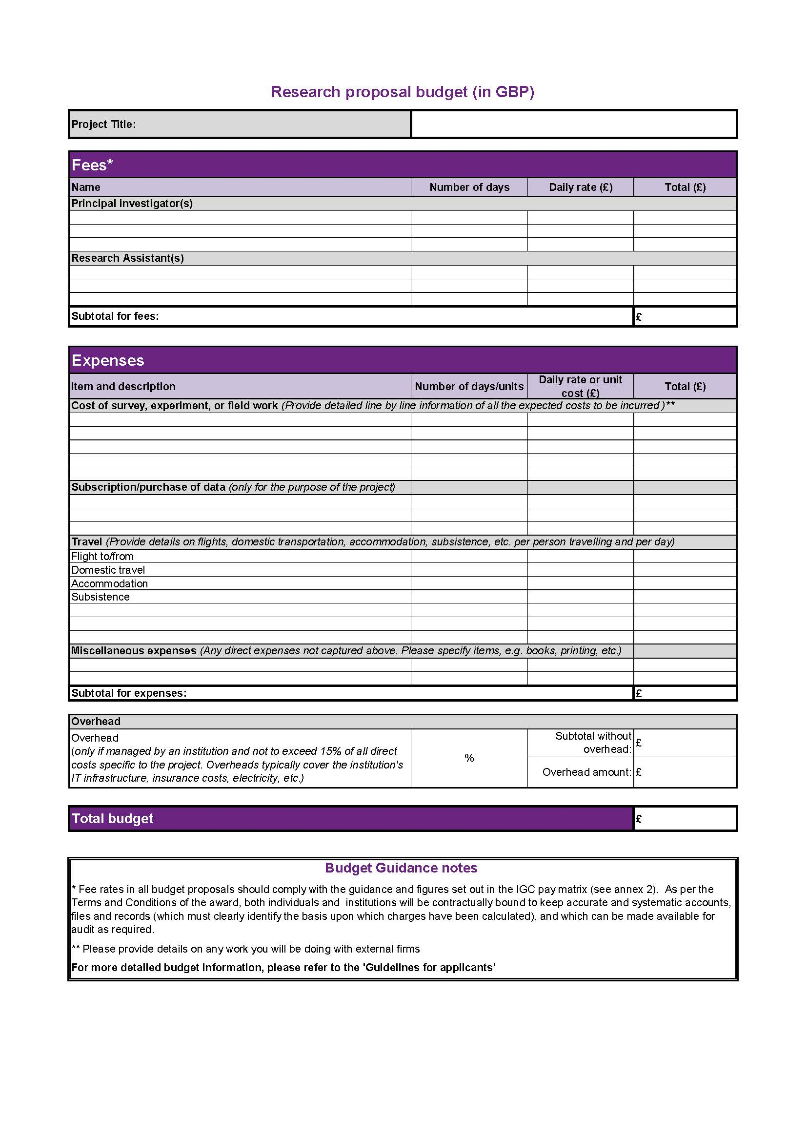 Project budget template - IGC Intended For Overhead Budget Template Intended For Overhead Budget Template