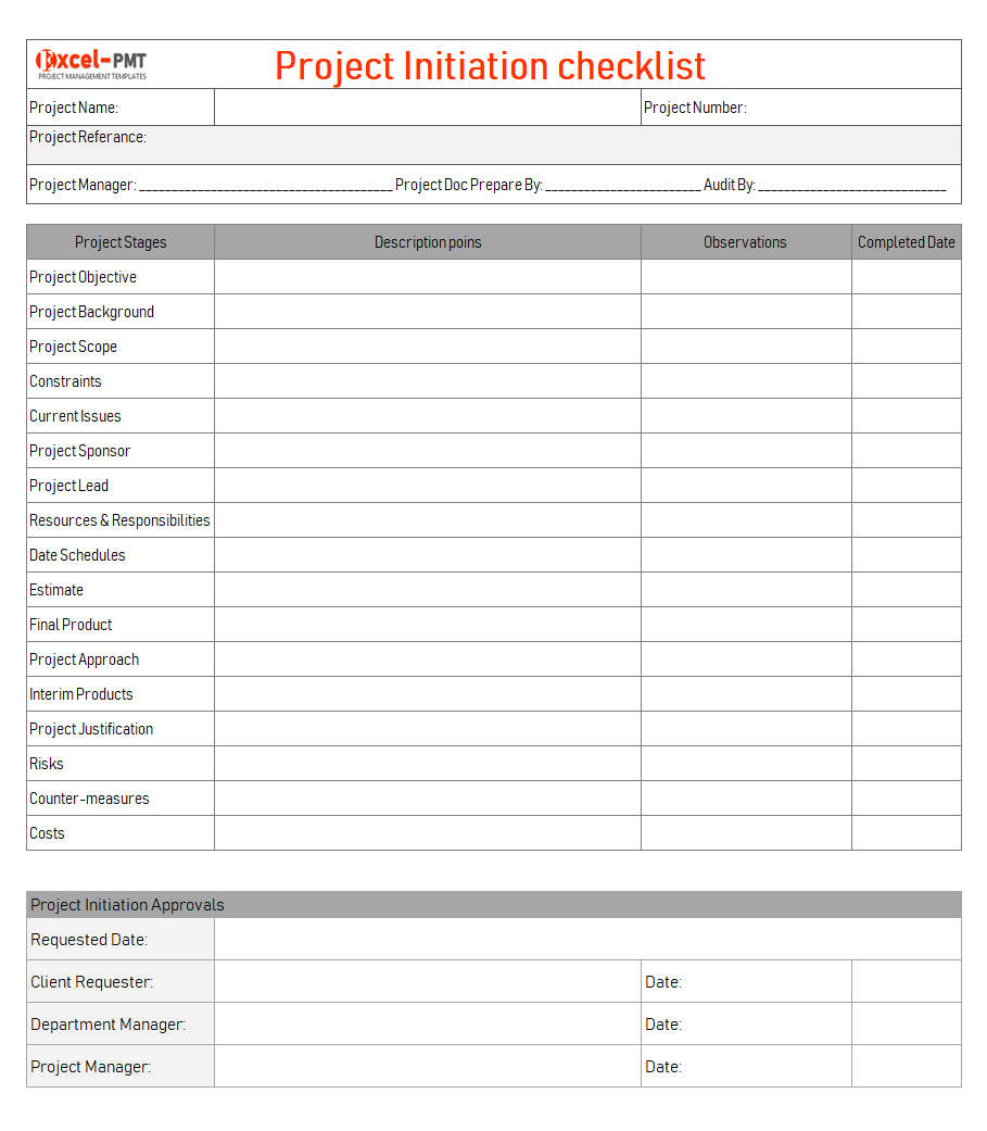 Project Initiation checklist excel template & Example - Project  With Regard To Project Planning Checklist Template With Project Planning Checklist Template