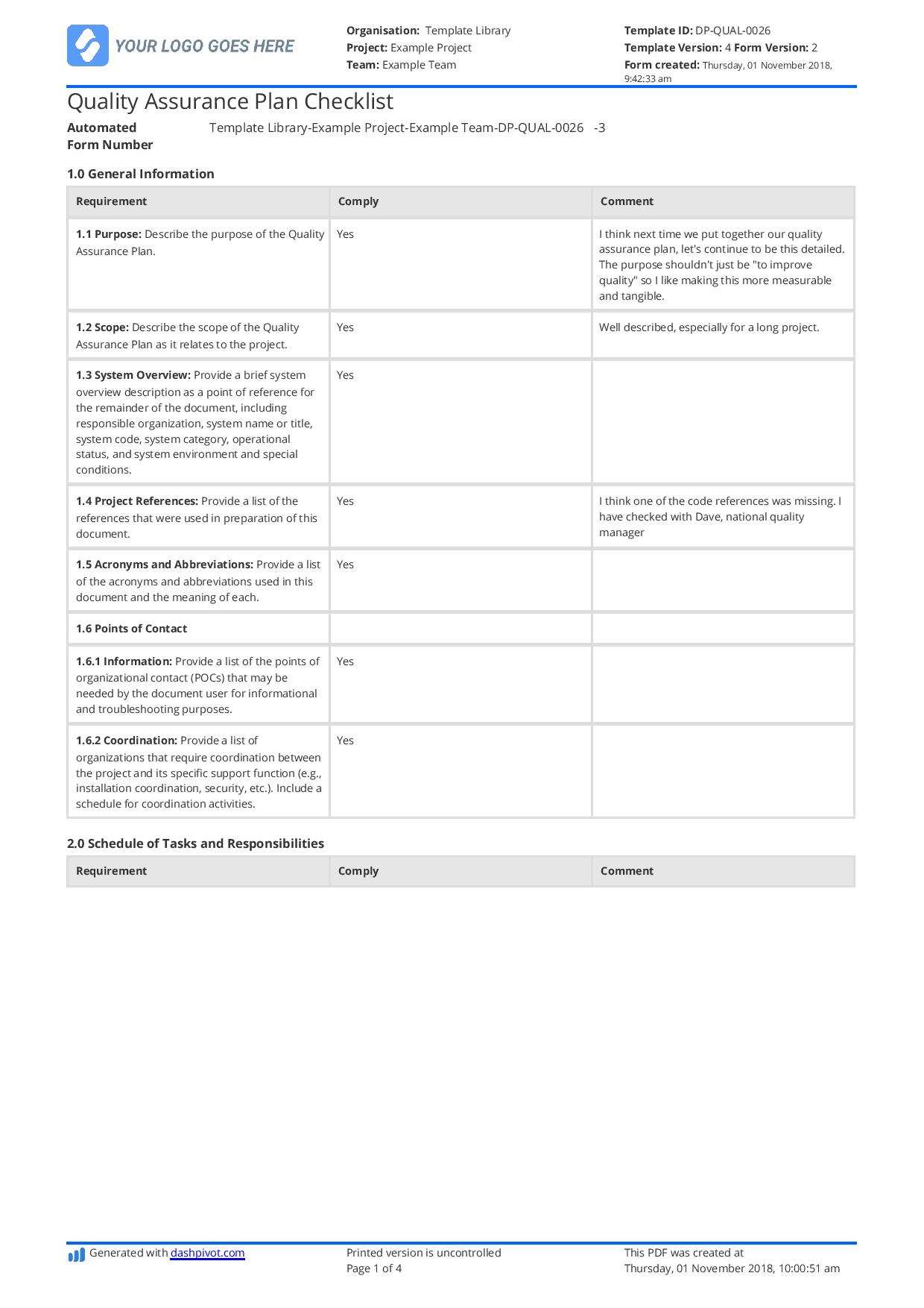 Quality Assurance Plan Checklist: Free and editable template Within Quality Control Checklist Template Construction Pertaining To Quality Control Checklist Template Construction