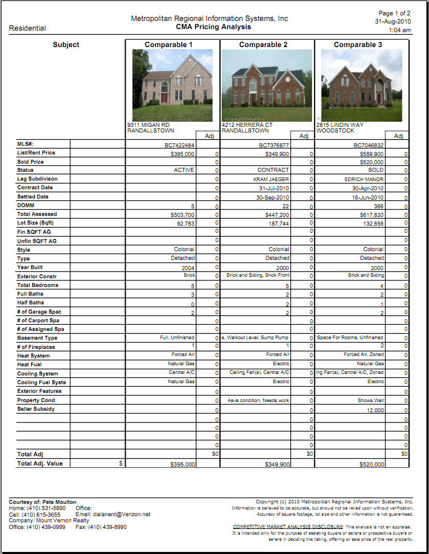 Real Estate Home Buyer Columbia Howard County MD BPO Realtor CMA Inside Comparative Market Analysis Real Estate Template Inside Comparative Market Analysis Real Estate Template