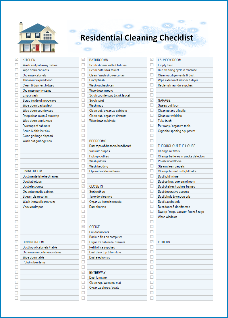 ✓ Residential Cleaning Checklist Template Regarding Residential Cleaning Checklist Template Throughout Residential Cleaning Checklist Template