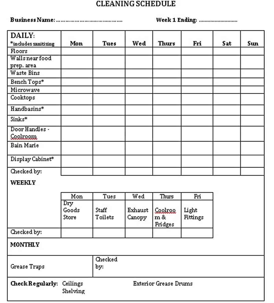 Restaurant Cleaning Schedule Template  think moldova Pertaining To Restaurant Cleaning Checklist Template In Restaurant Cleaning Checklist Template