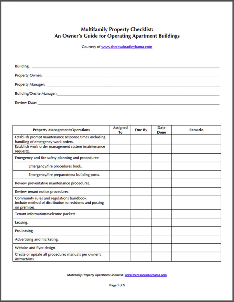 Safety Checklist Template Simple Apartment Building Maintenance  Within Facility Maintenance Checklist Template