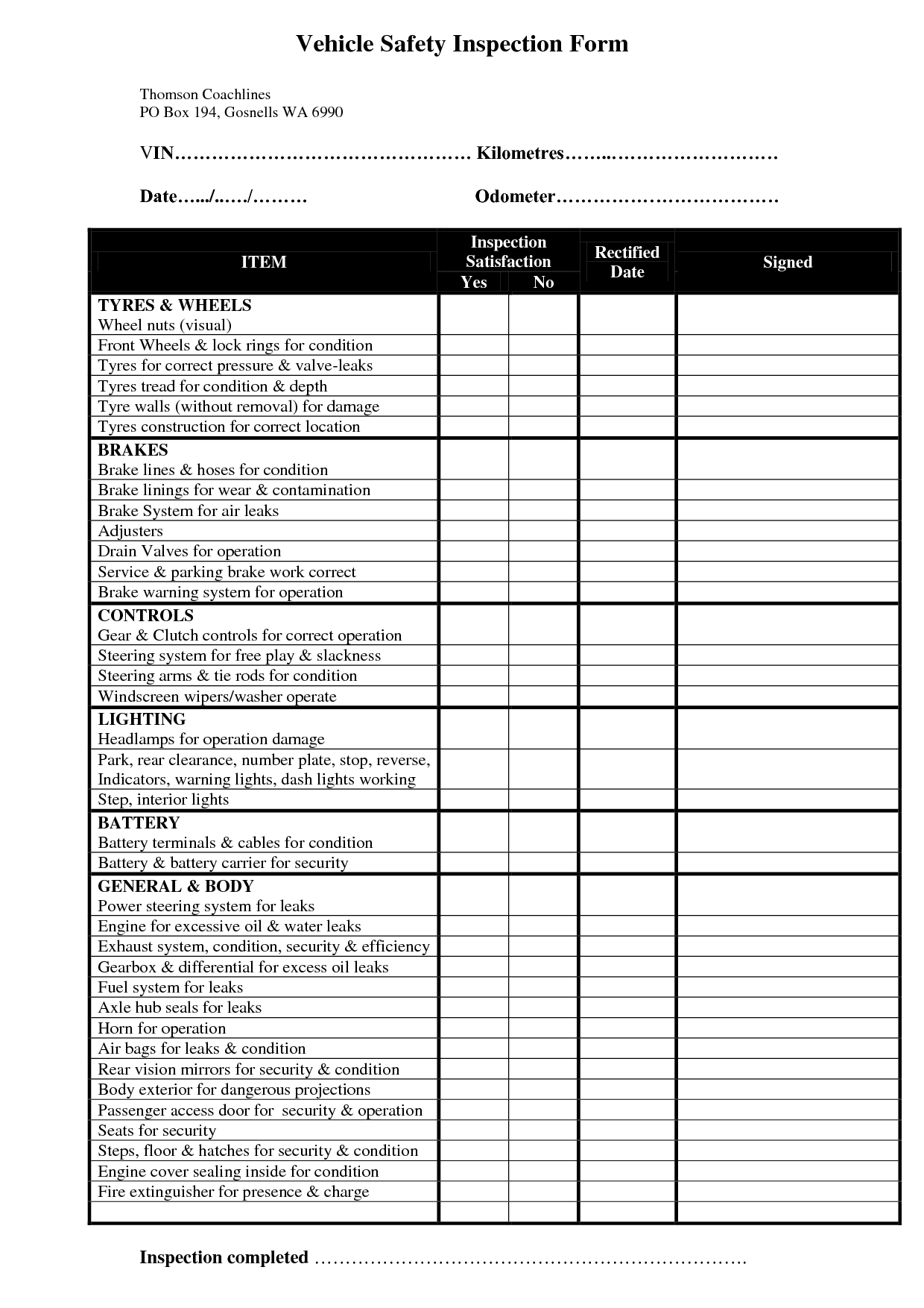 Safety Inspection Checklist Template - HSE Images & Videos Gallery Intended For Vehicle Safety Inspection Checklist Template Inside Vehicle Safety Inspection Checklist Template