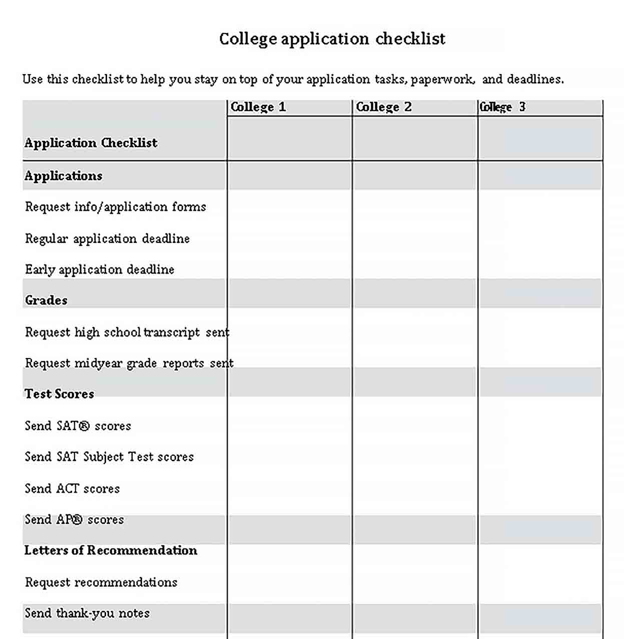 Sample application checklist template  welding rodeo Designer In College Application Checklist Template With Regard To College Application Checklist Template