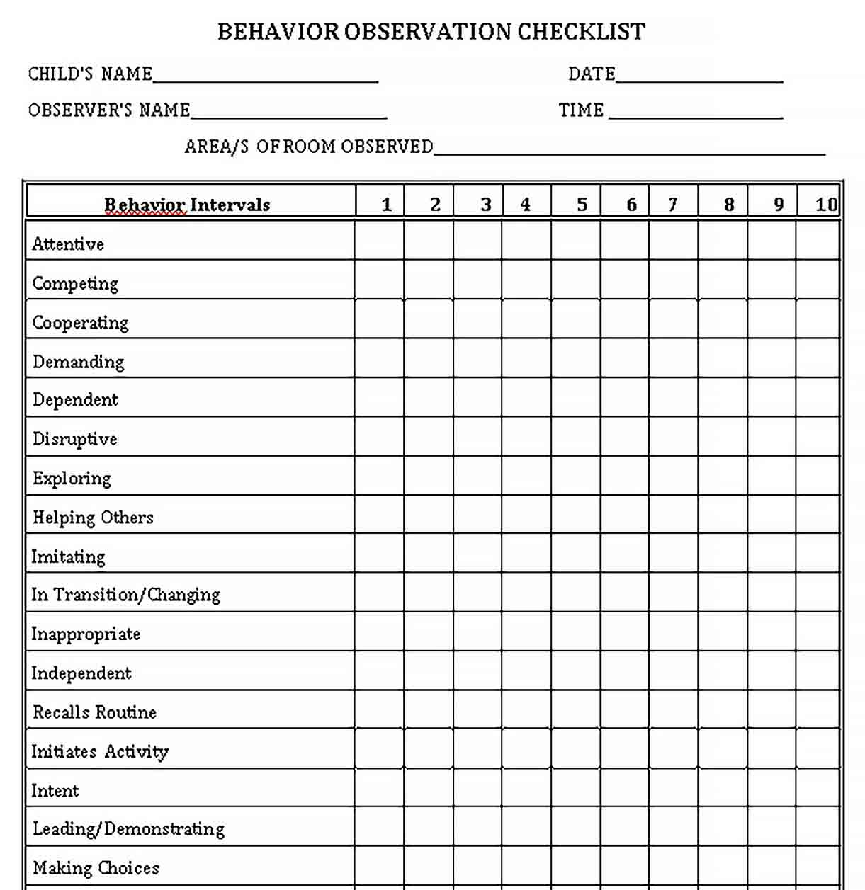 Sample Behavior Checklist Template  welding rodeo Designer For Student Behavior Checklist Template With Regard To Student Behavior Checklist Template