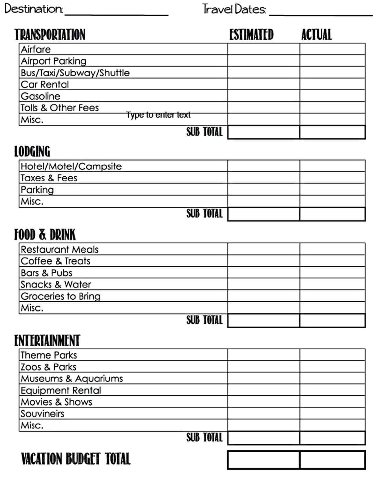 Sample Vacation Budget Templates  For Museum Budget Template Intended For Museum Budget Template